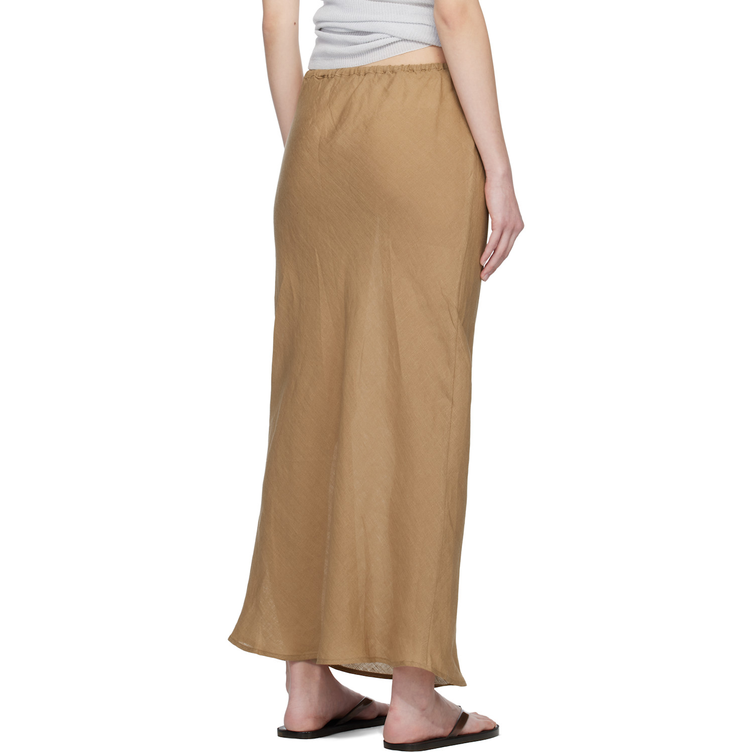  Baserange Tan Fine Linen Dydine Maxi Skirt 
