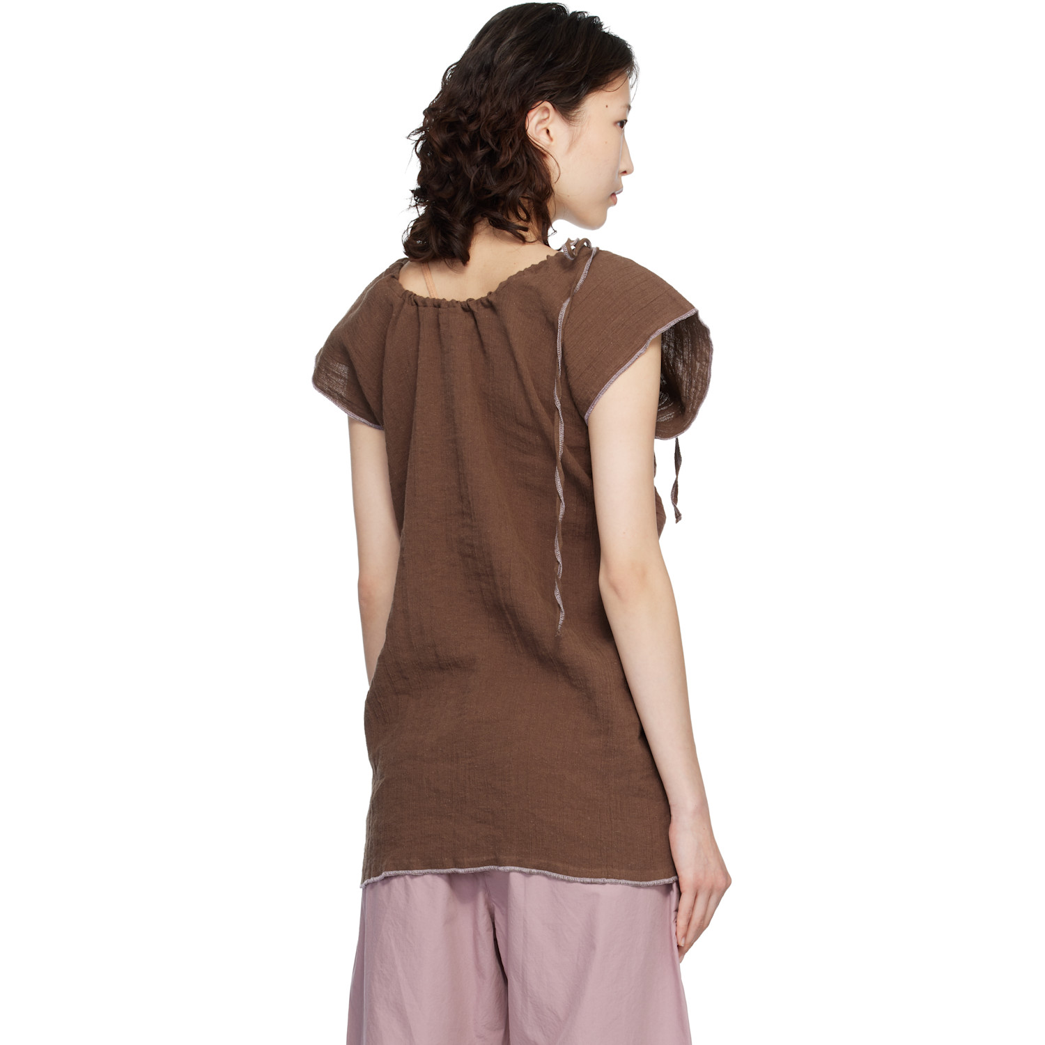  Baserange Brown Crinkle Linen Max Blouse 
