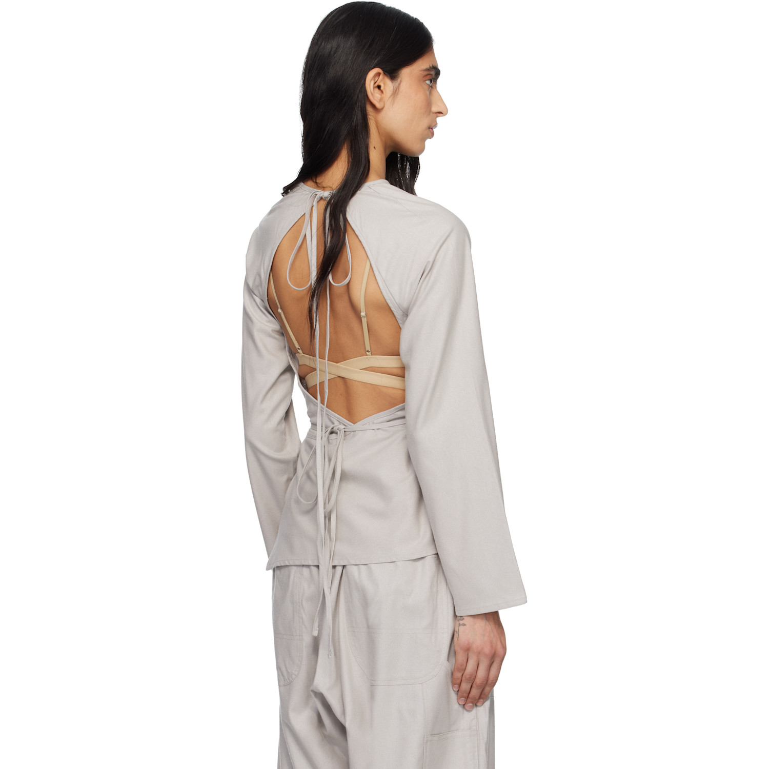  Baserange Taupe Long Sleeve Apron Top 