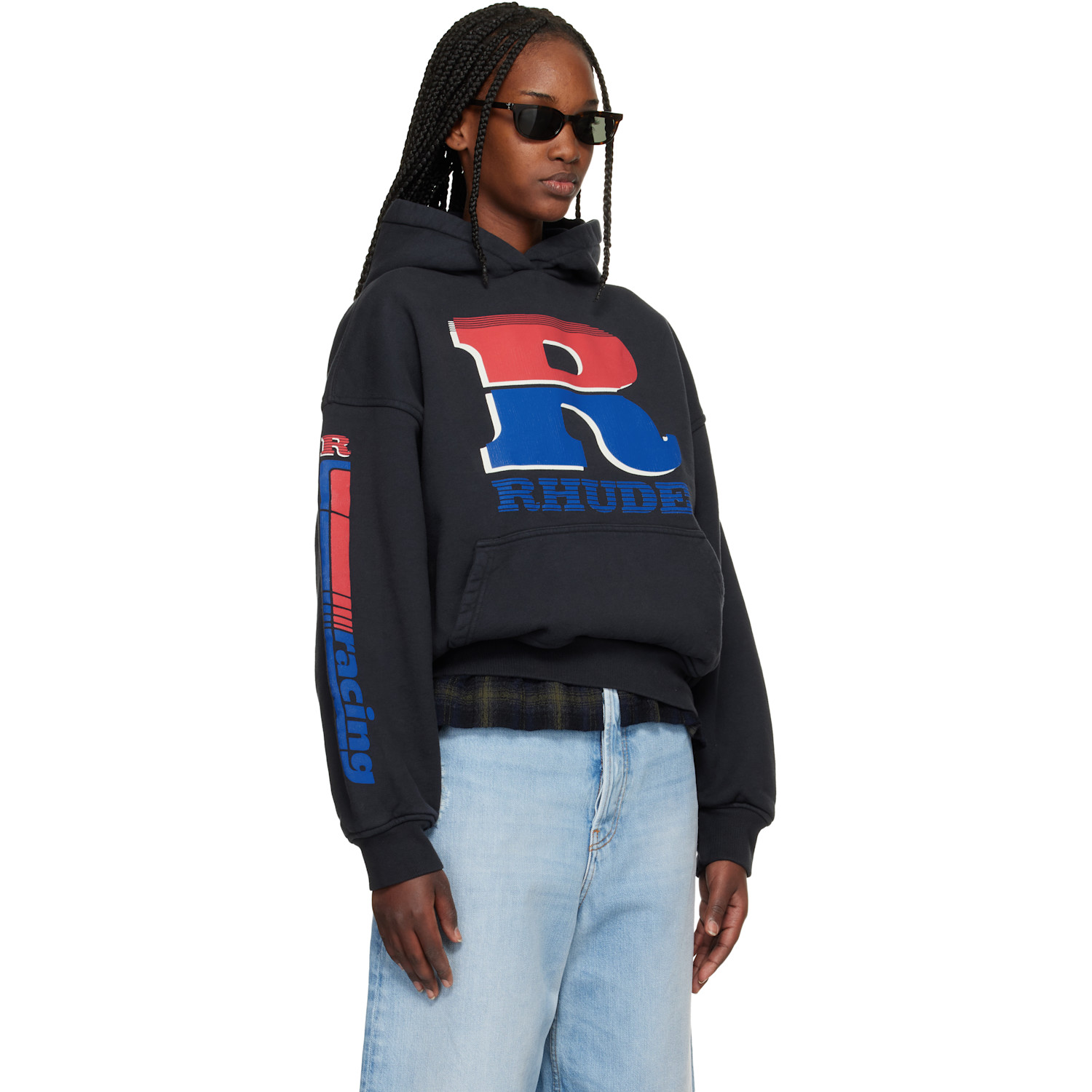  Rhude Black Split Petrol Logo Hoodie 