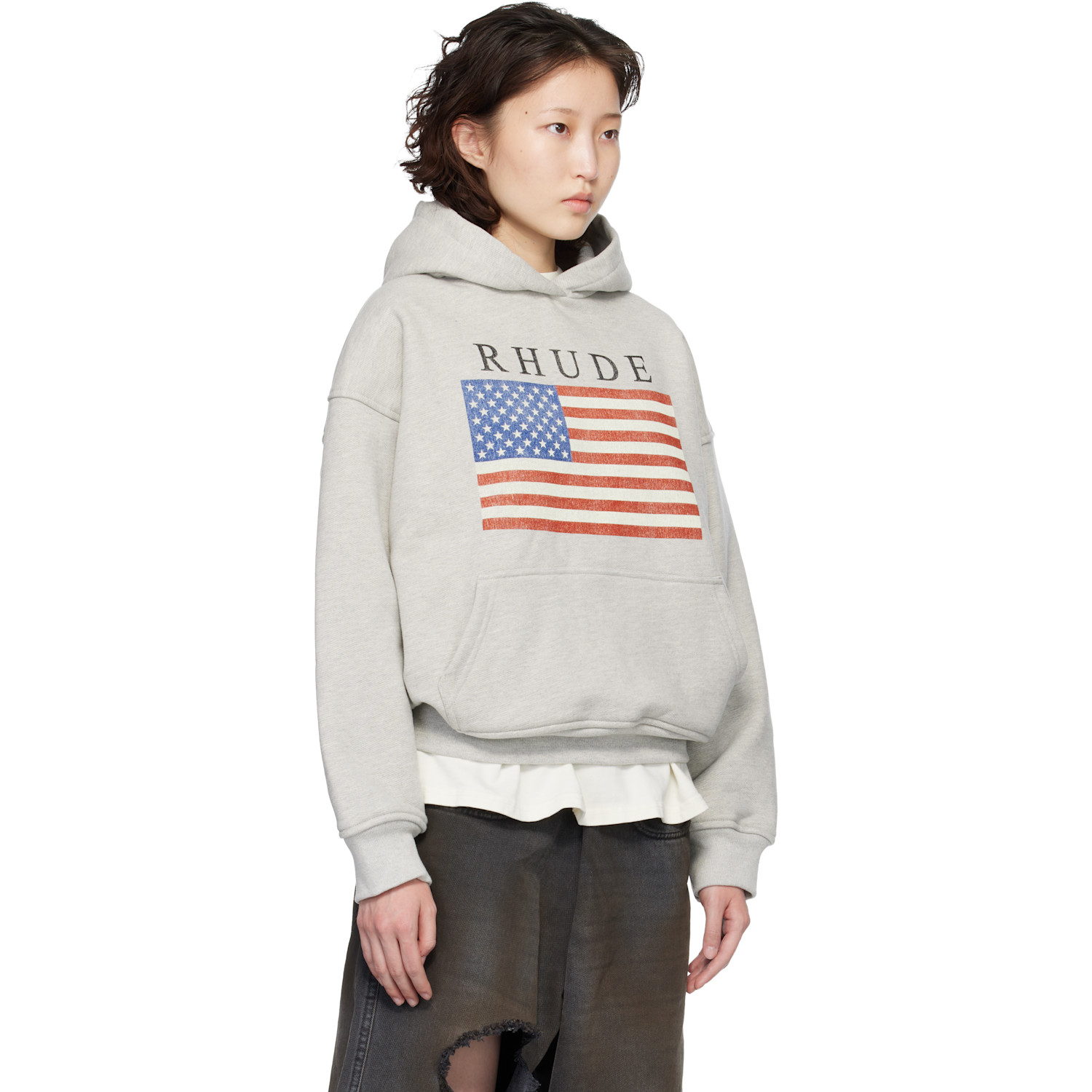  Rhude Gray Usa Flag Hoodie 