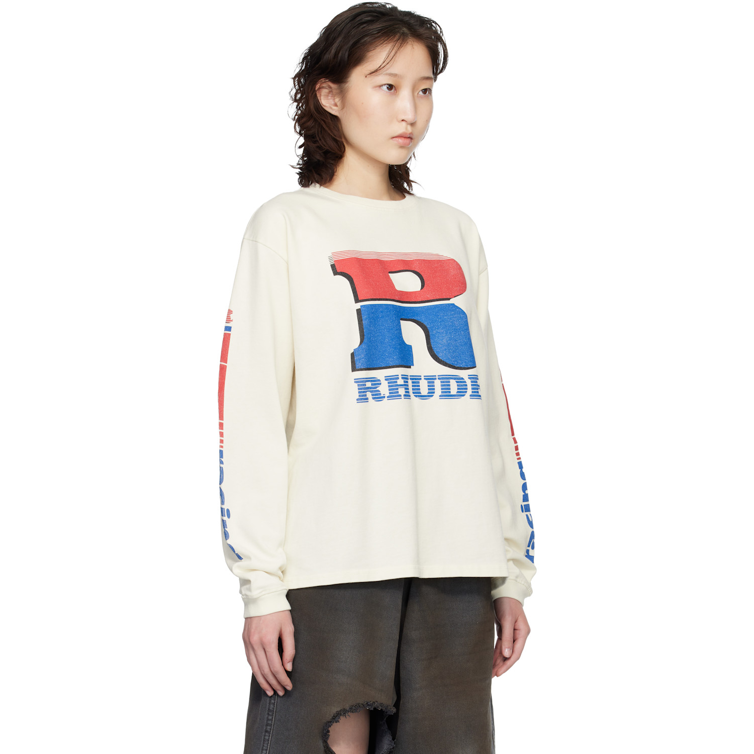  Rhude Off-white Split Petrol Logo Ls T-shirt 