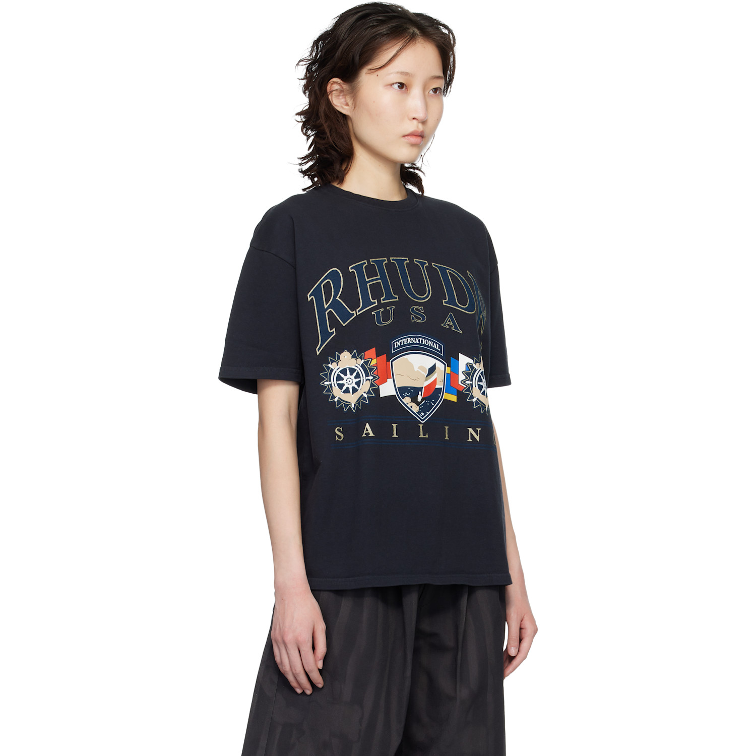  Rhude Black Usa Sailing Icon T-shirt 