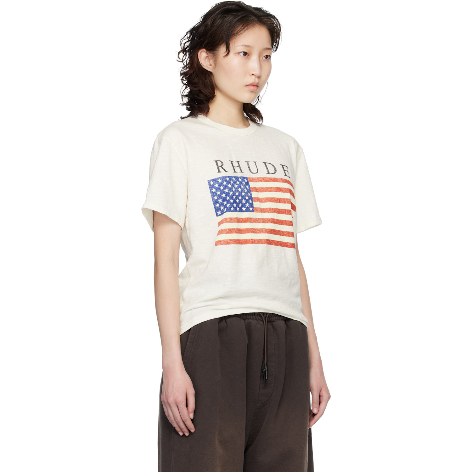  Rhude Off-white Usa Flag Slub T-shirt 