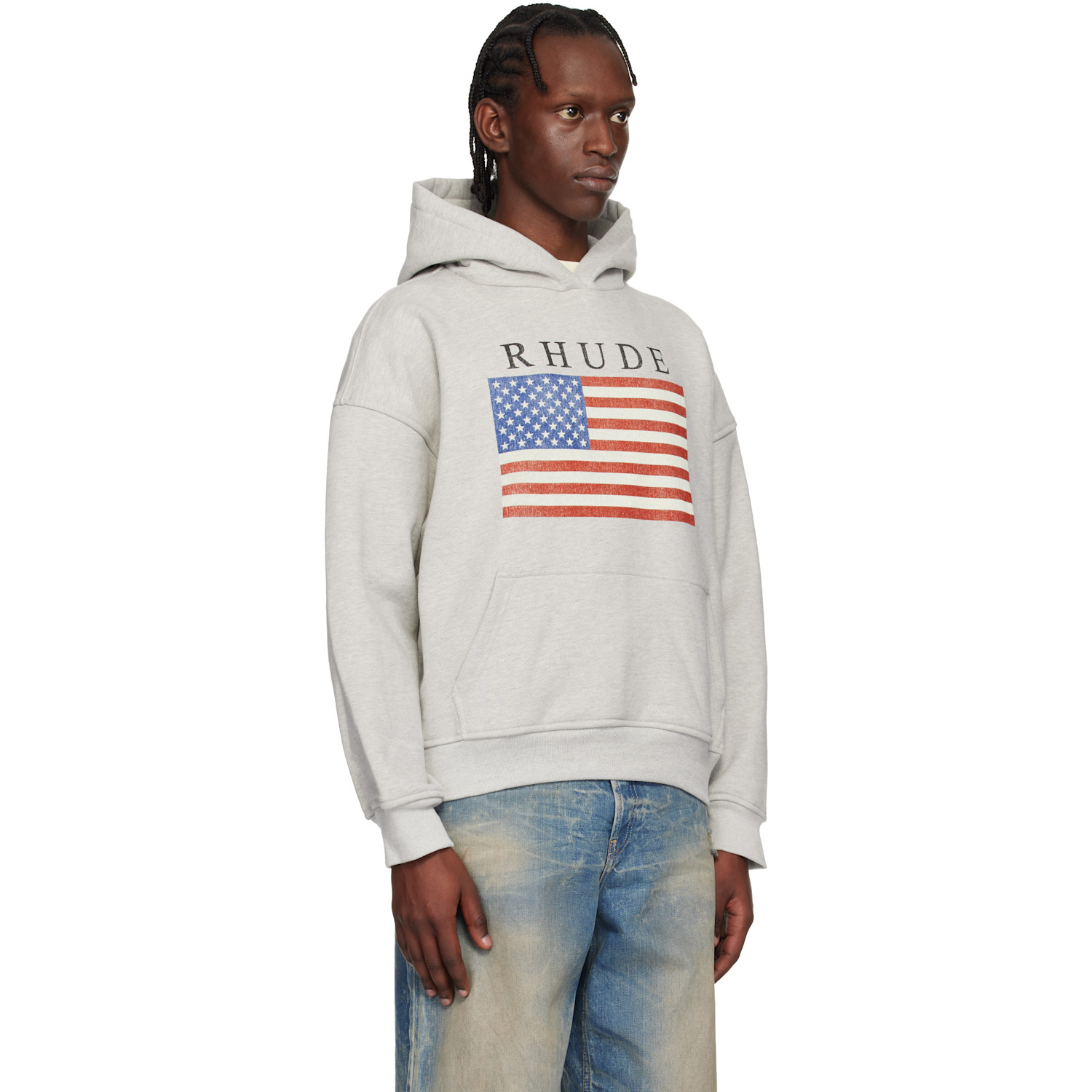  Rhude Gray Usa Flag Hoodie 