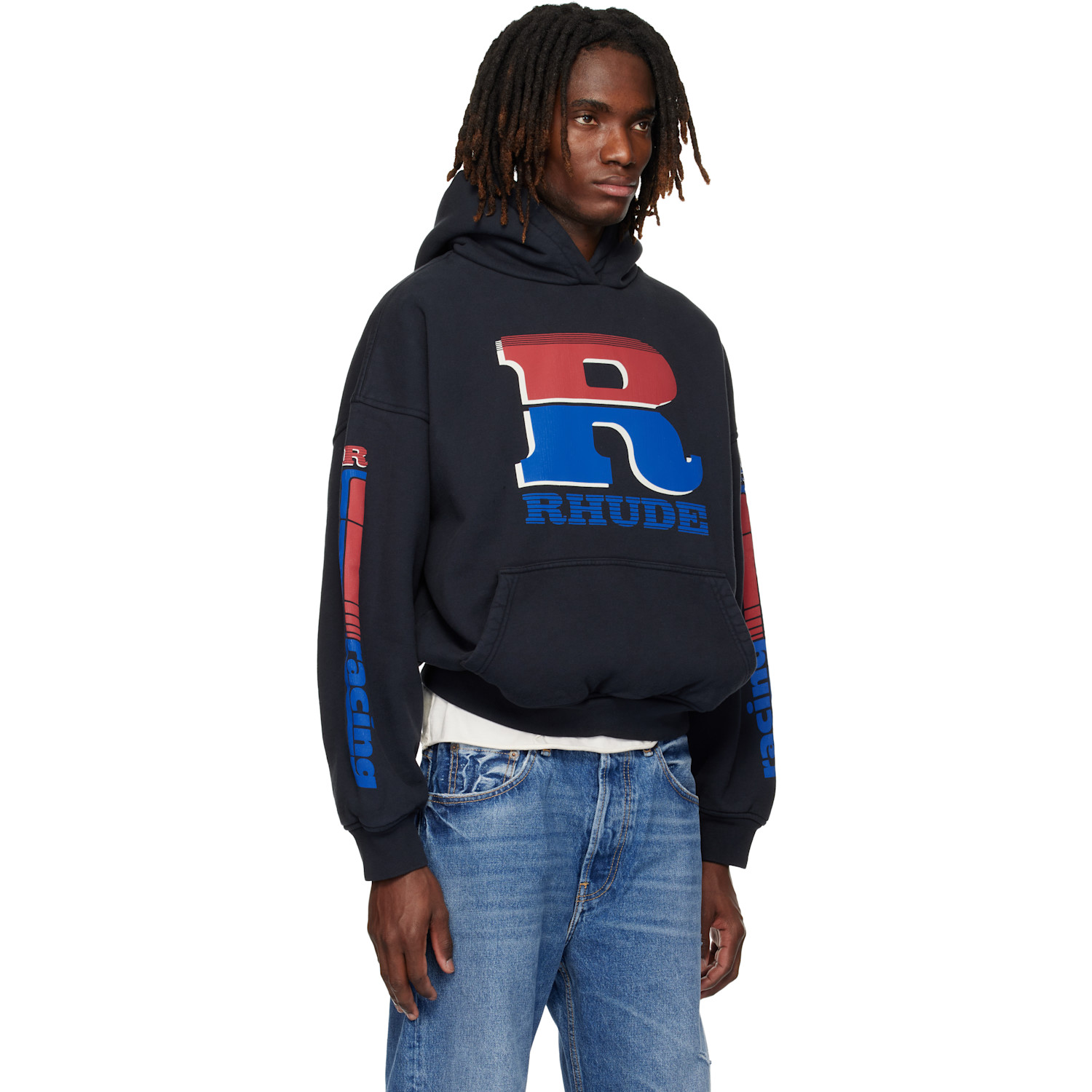 Rhude Black Split Petrol Logo Hoodie 