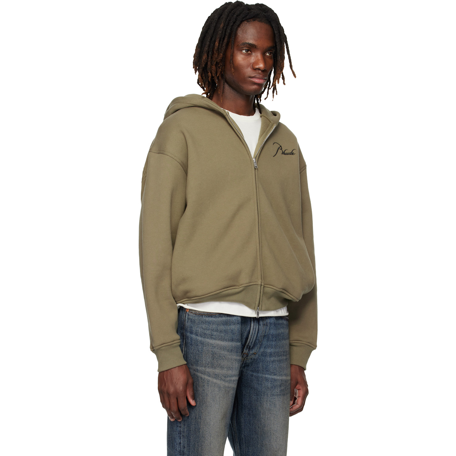  Rhude Khaki Classique Zip Up Hoodie 