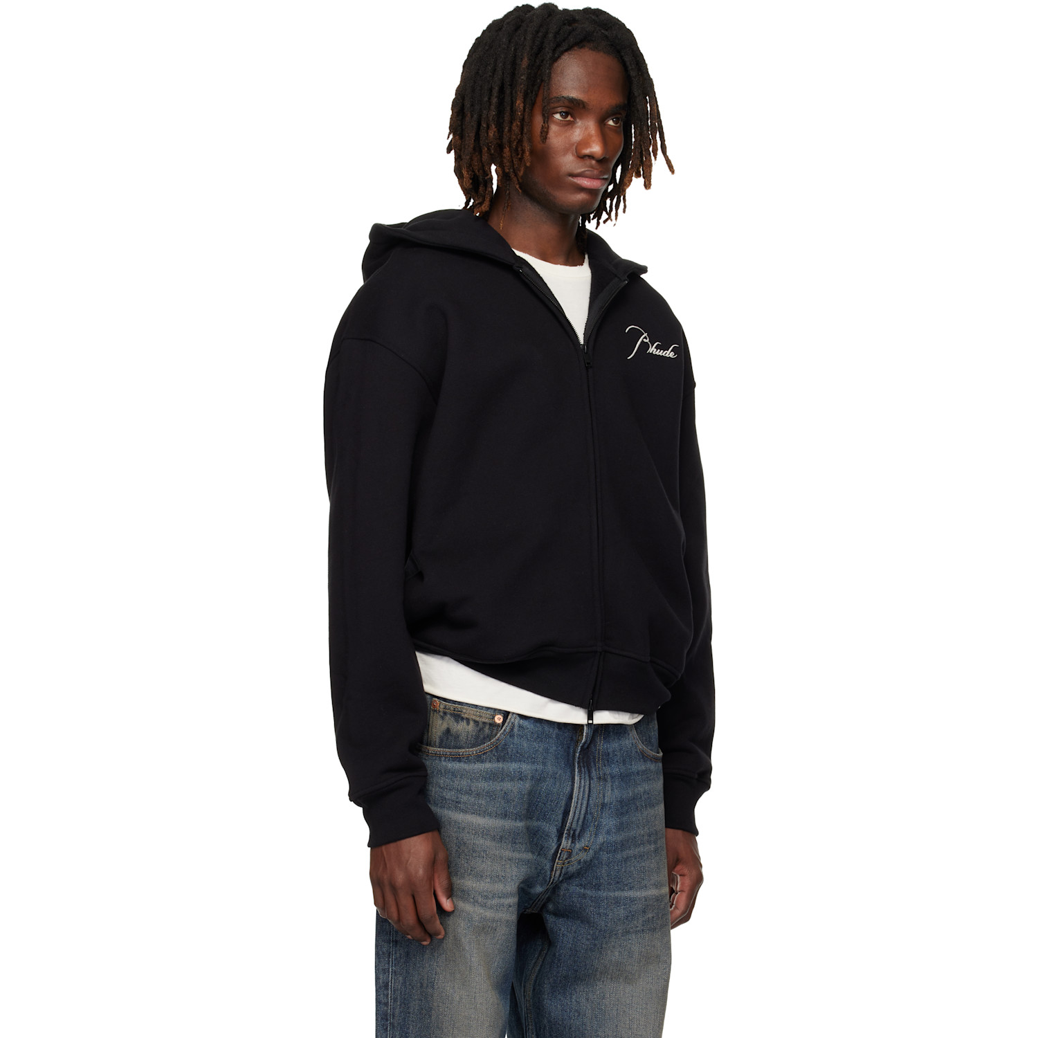  Rhude Black Classique Zip Up Hoodie 