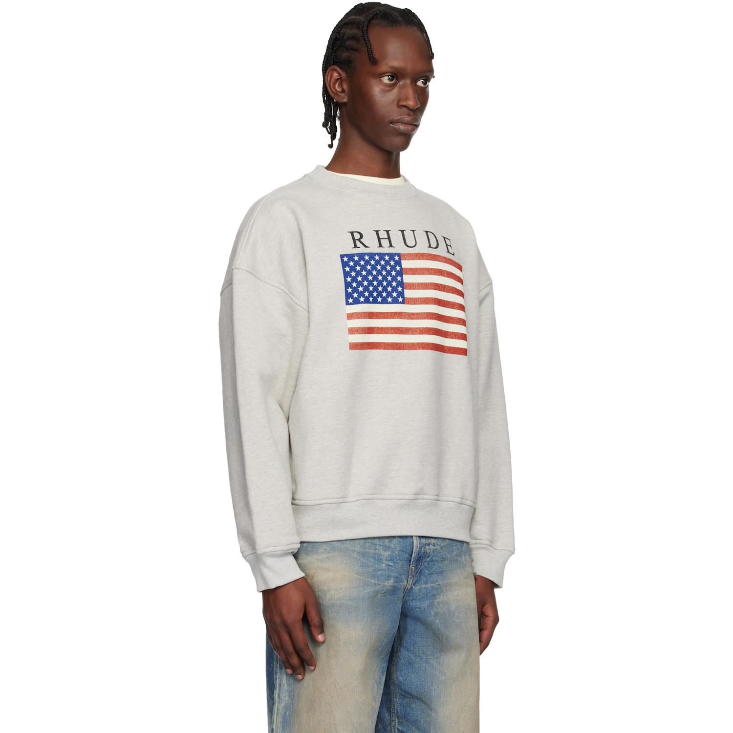  Rhude Gray Usa Flag Sweatshirt 