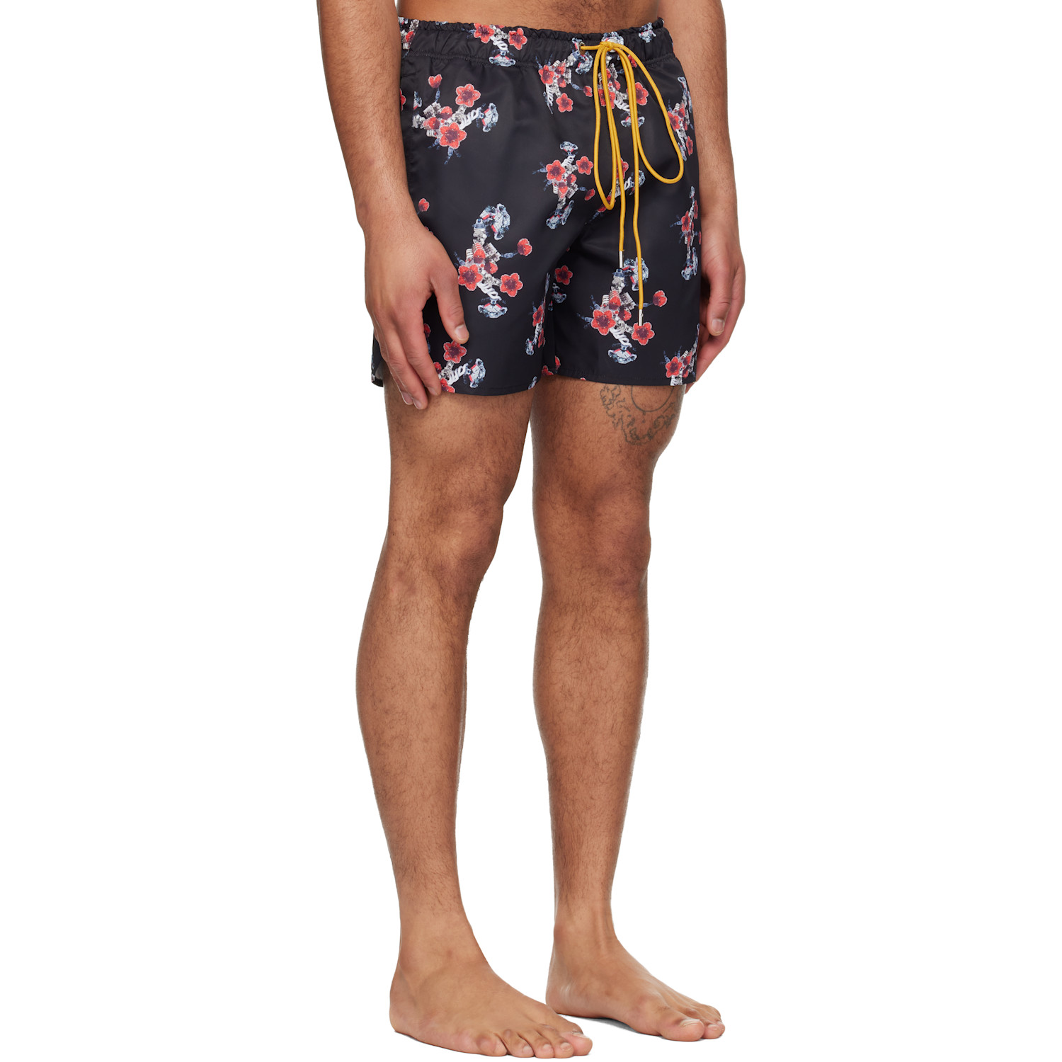  Rhude Black & Red Turbo Floral Swim Shorts 