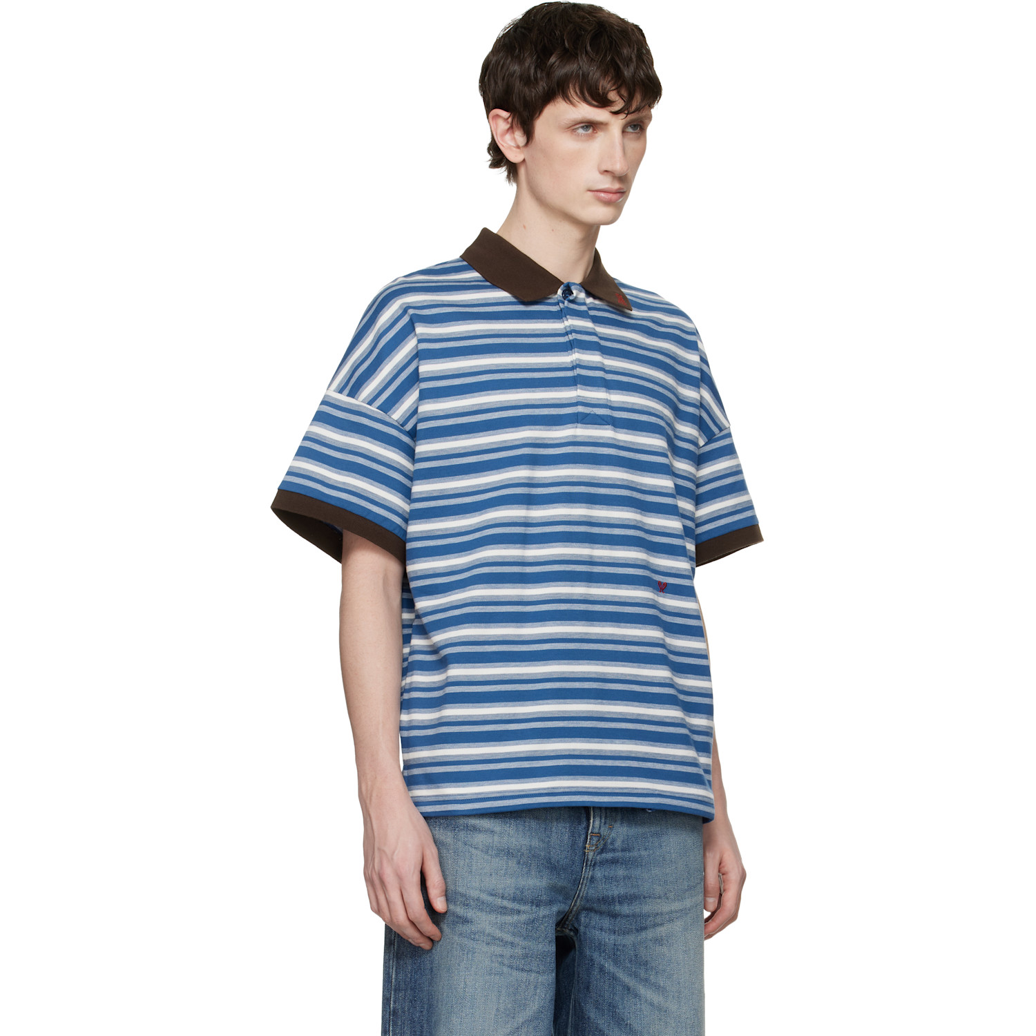  Rhude Blue Fontaine Striped Ss Polo 