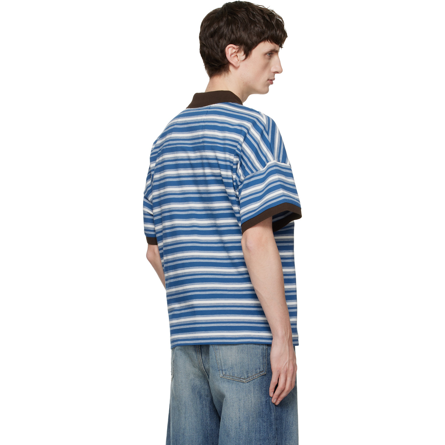  Rhude Blue Fontaine Striped Ss Polo 