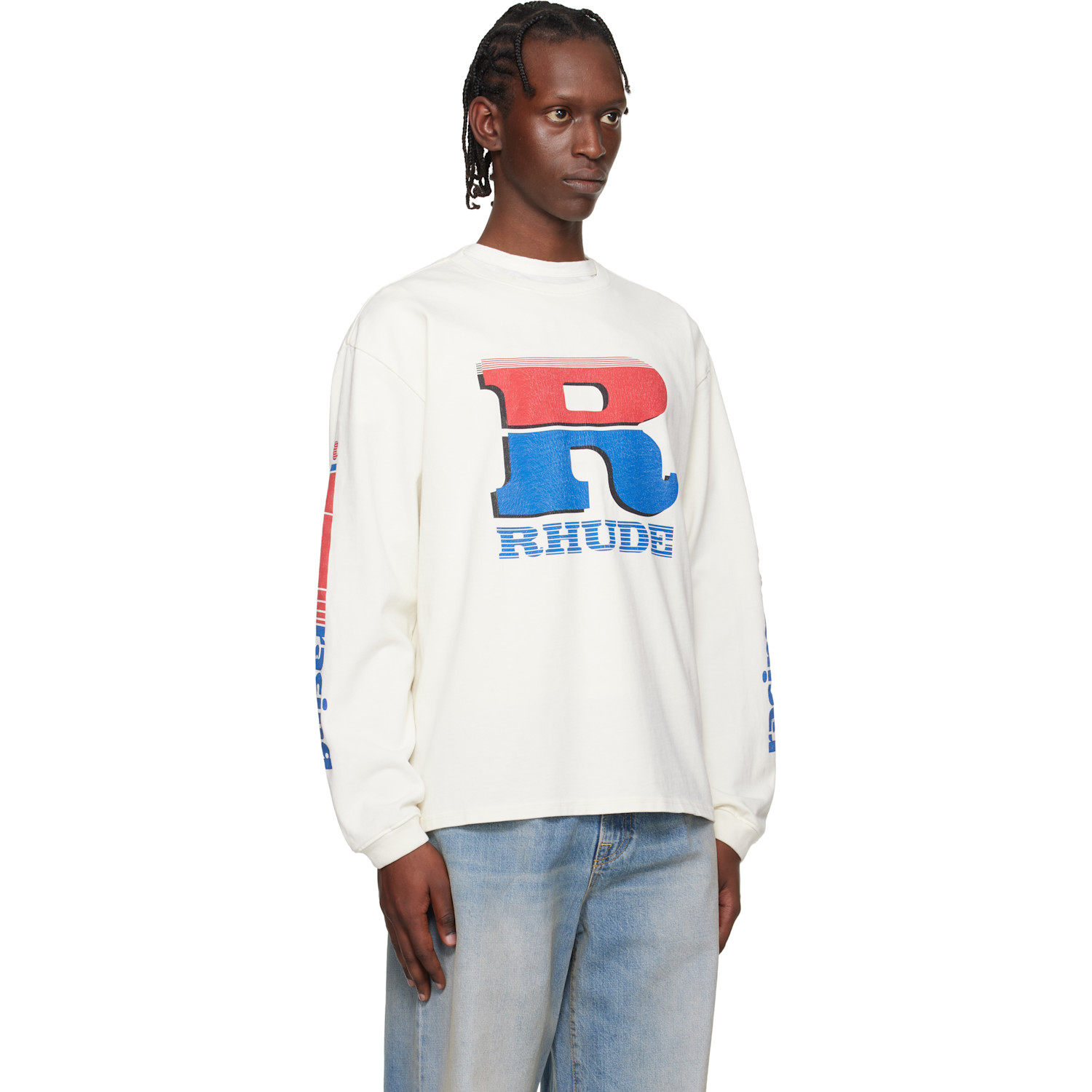  Rhude Off-white Split Petrol Logo Ls T-shirt 