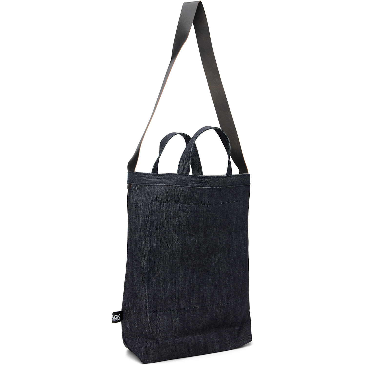  Black Comme Des Garçons Navy Cotton Denim Cowhide Shoulder Strap Bag 