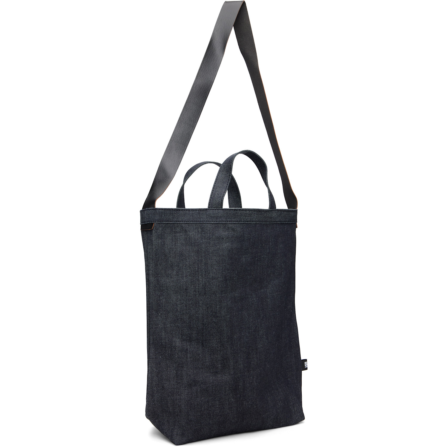  Black Comme Des Garçons Navy Cotton Denim Cowhide Shoulder Strap Bag 