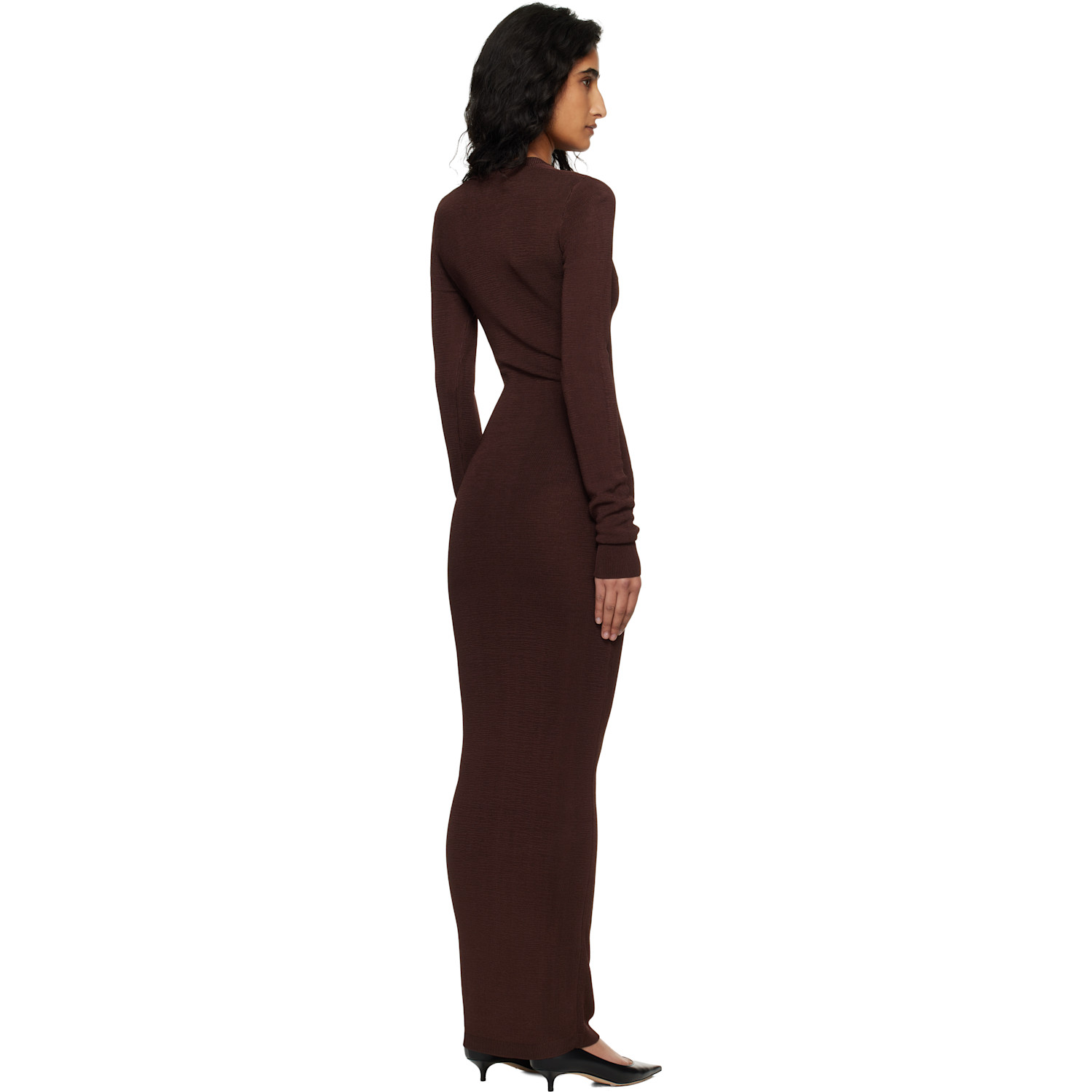  Entire Studios Brown Long Sleeve V Neck Maxi Dress 