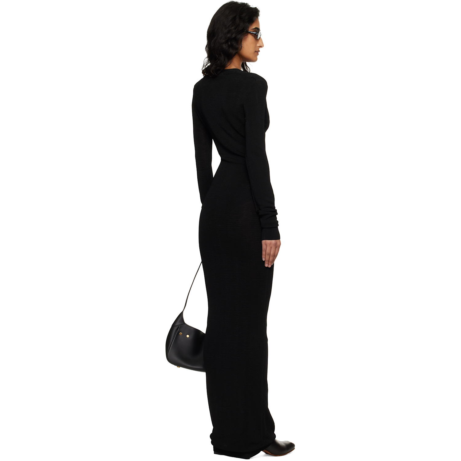  Entire Studios Black Long Sleeve V Neck Maxi Dress 