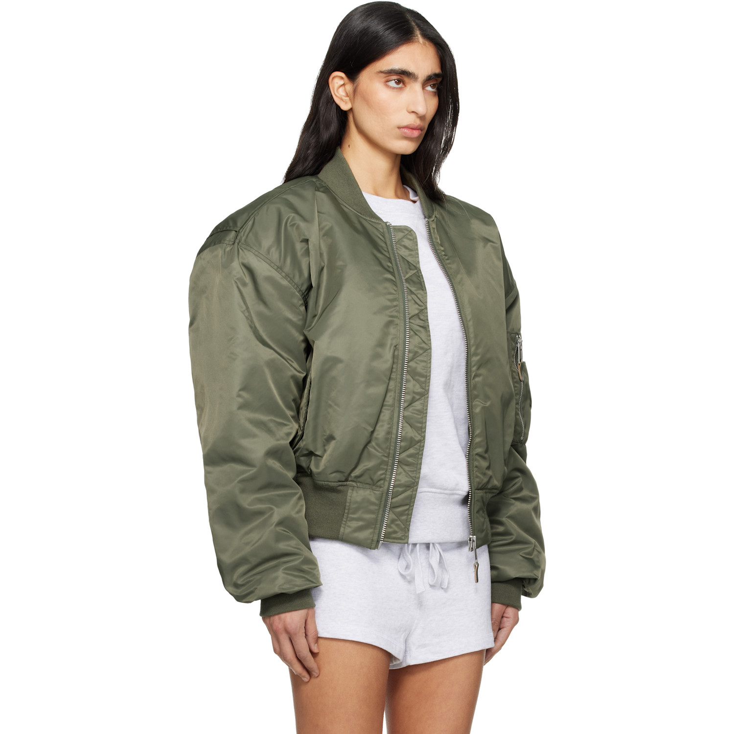  Entire Studios Khaki Cropped Broad Bomber Jacket 