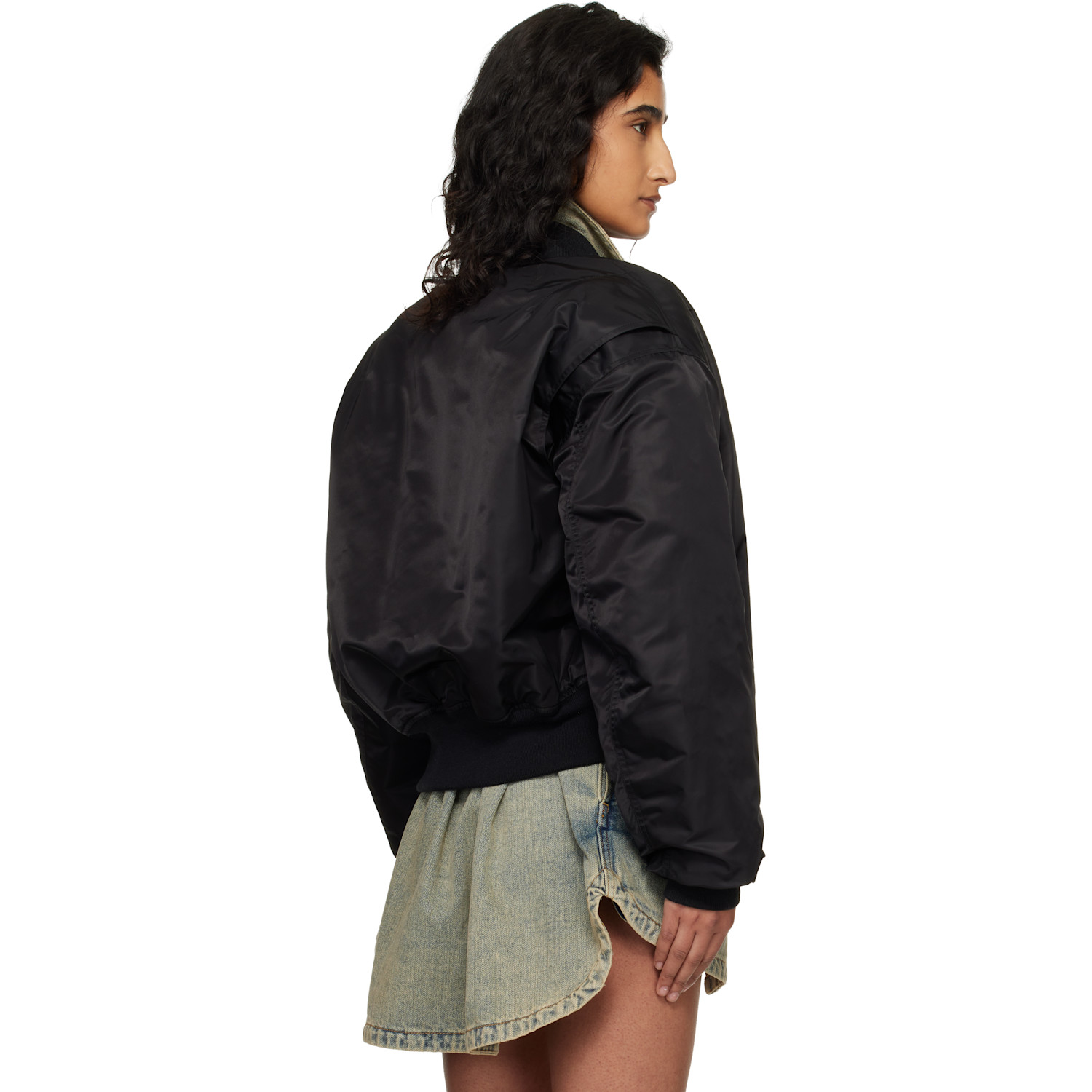  Entire Studios Black Cropped Broad Bomber Jacket 