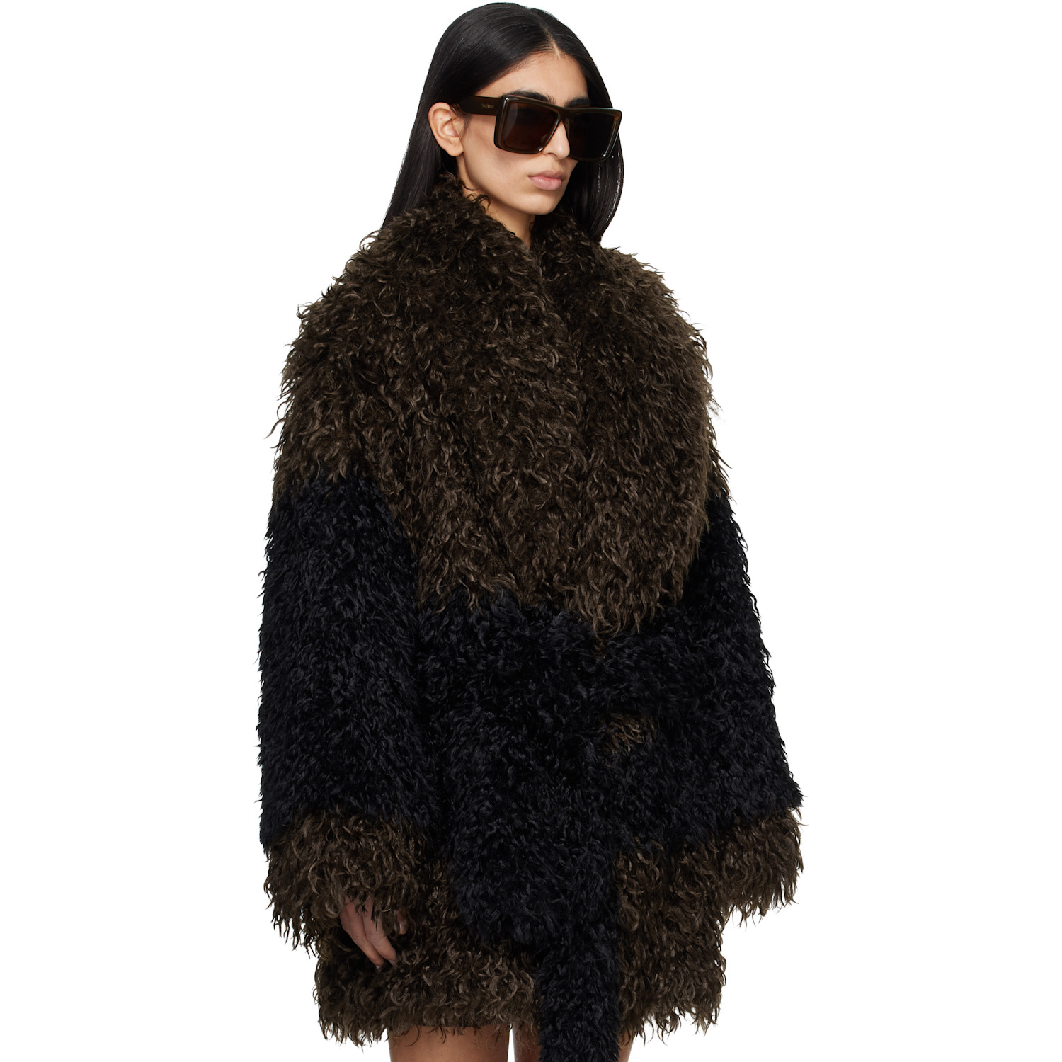  Entire Studios Brown & Black Juno Faux-fur Coat 