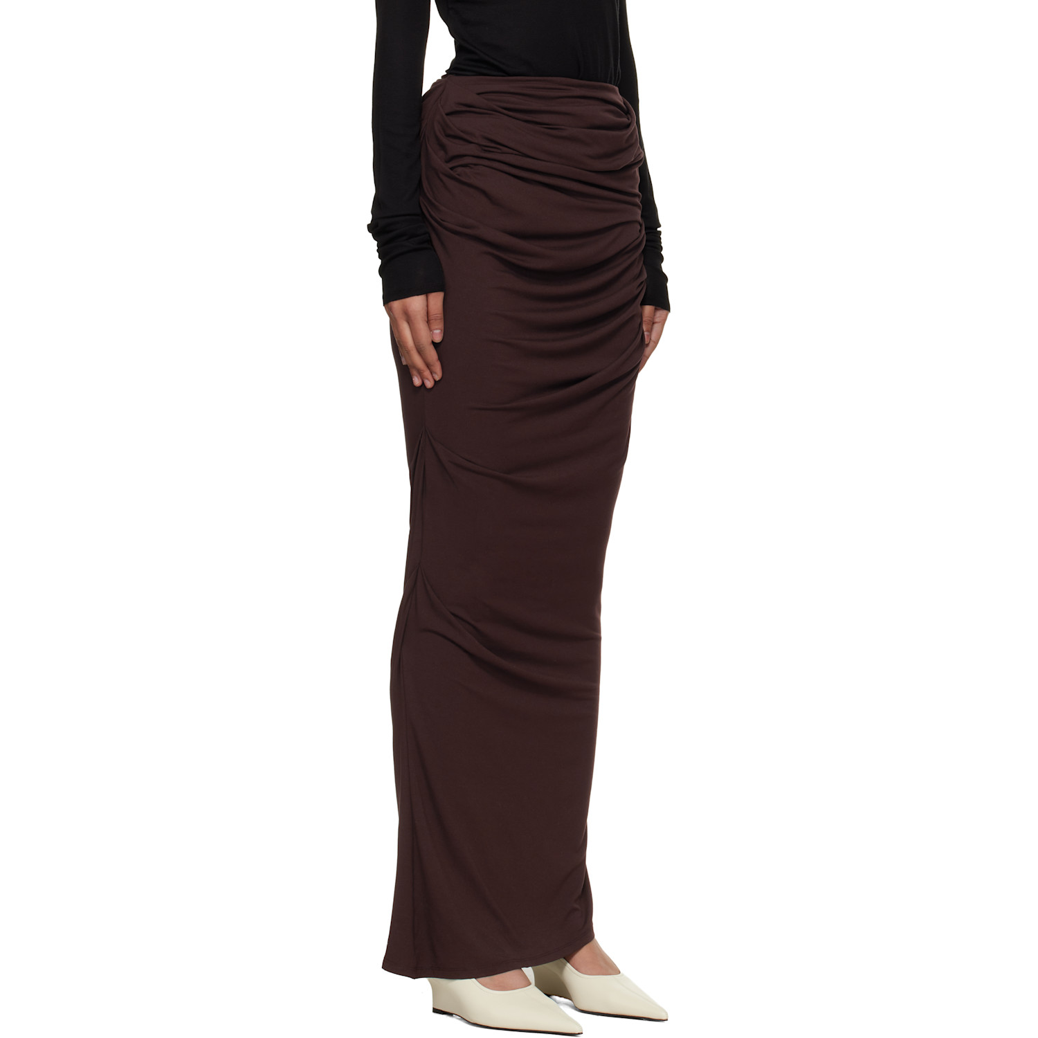  Entire Studios Brown Drape Maxi Skirt 