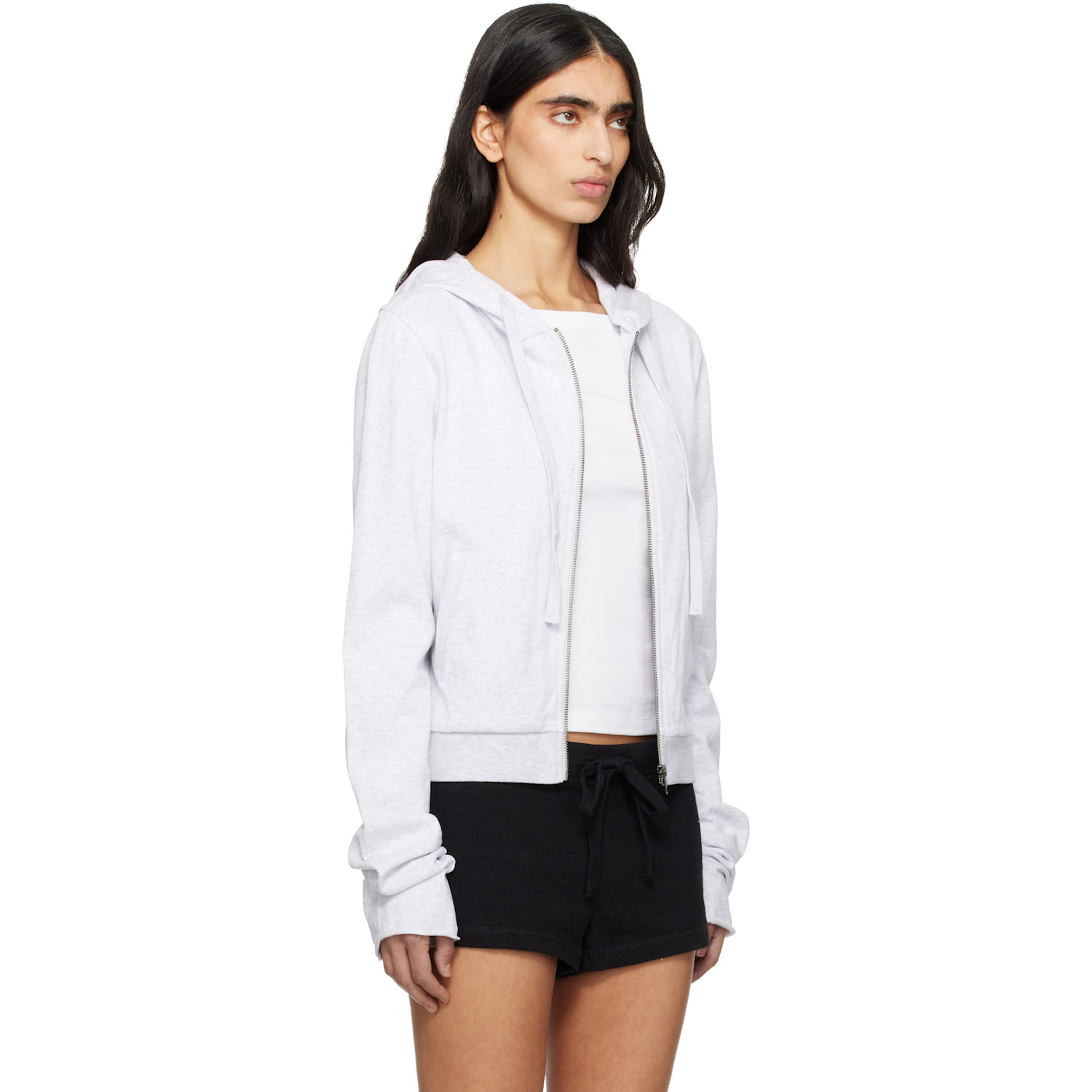  Entire Studios Gray Lightweight Cropped Zip Up Hoodie 