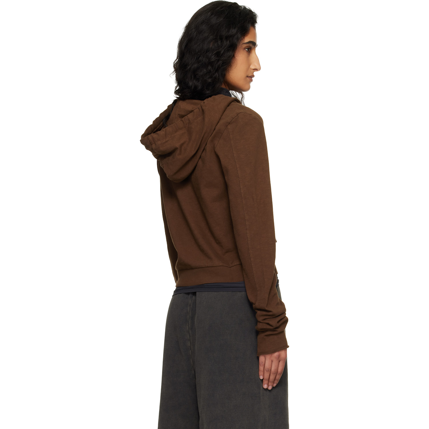  Entire Studios Brown Lightweight Cropped Zip Up Hoodie 