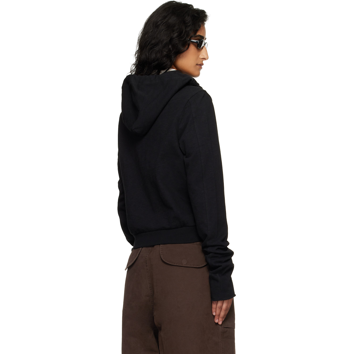  Entire Studios Black Lightweight Cropped Zip Up Hoodie 