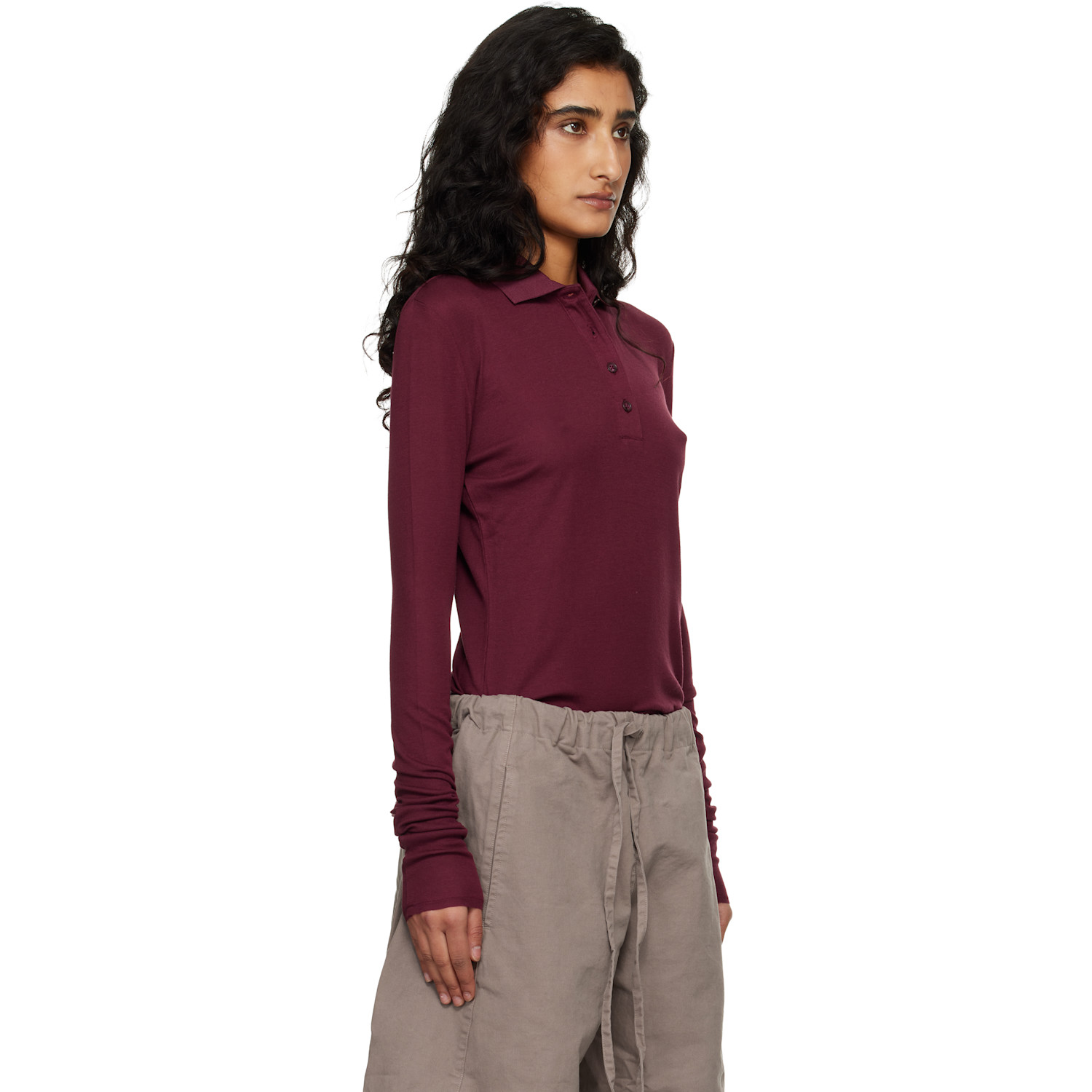  Entire Studios Burgundy Ls Polo 