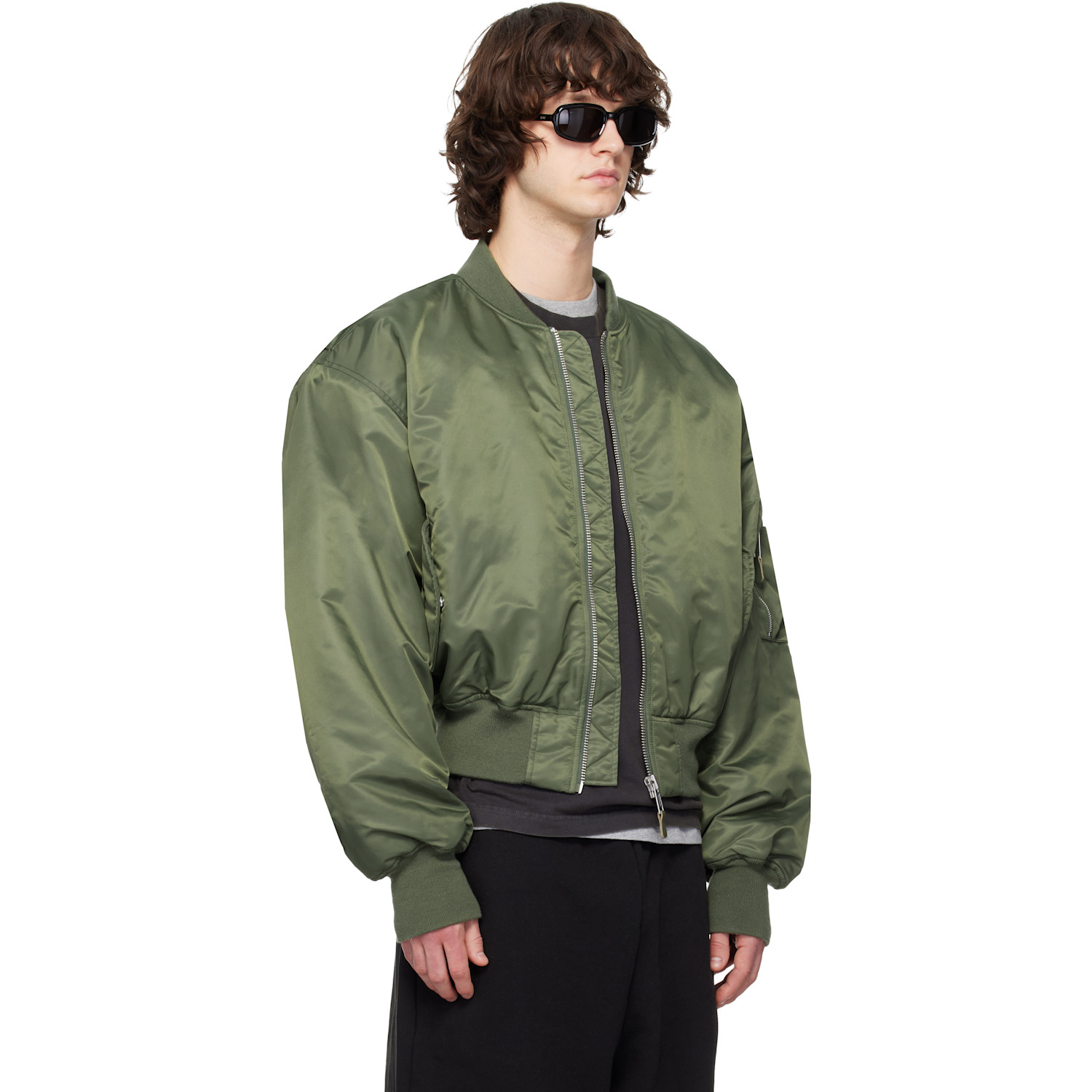  Entire Studios Khaki Cropped Broad Bomber Jacket 