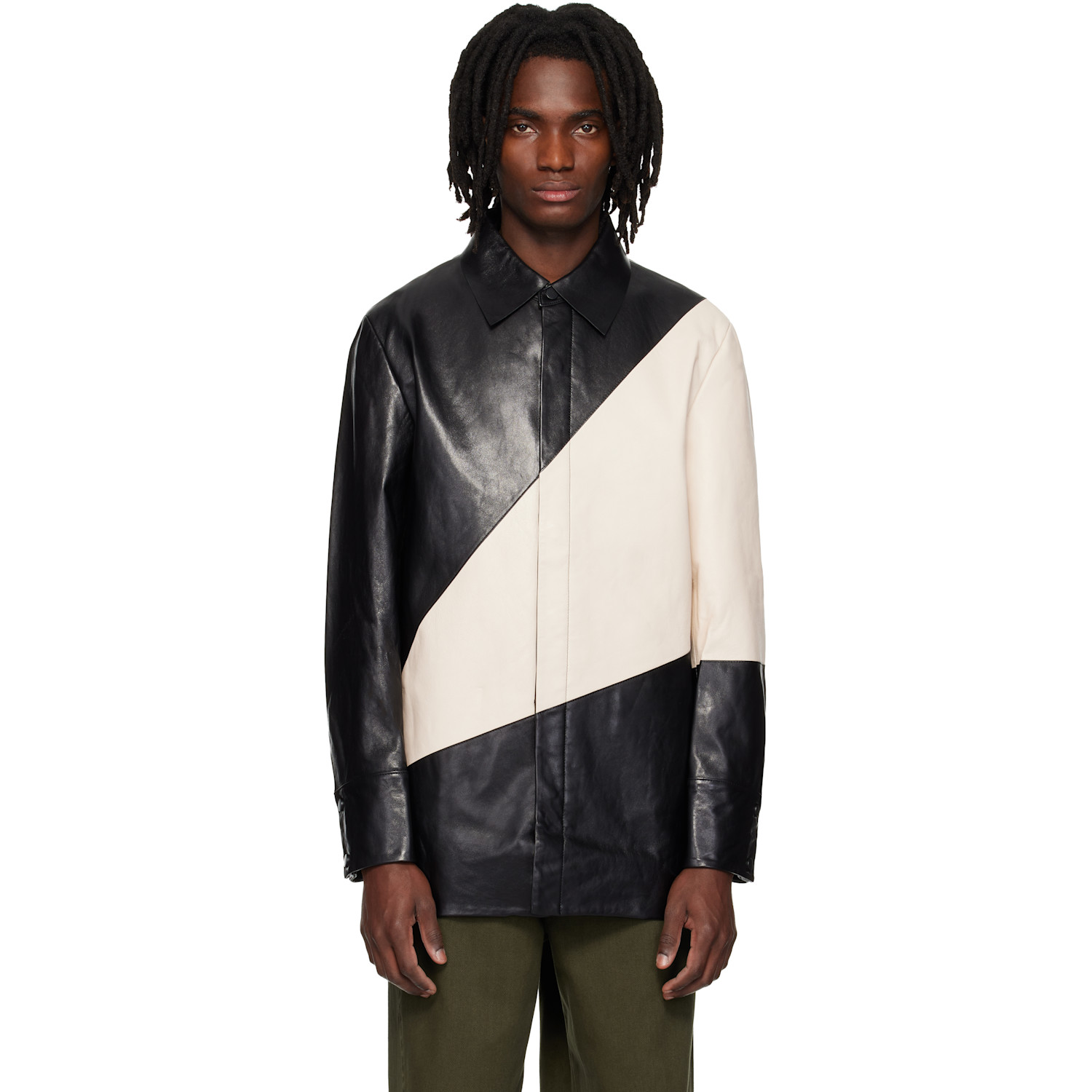 Entire Studios Black & Off-White Block Leather Shirt