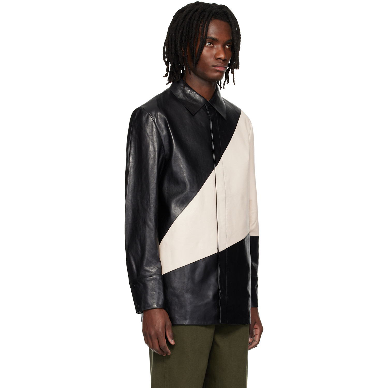  Entire Studios Black & Off-white Block Leather Shirt 