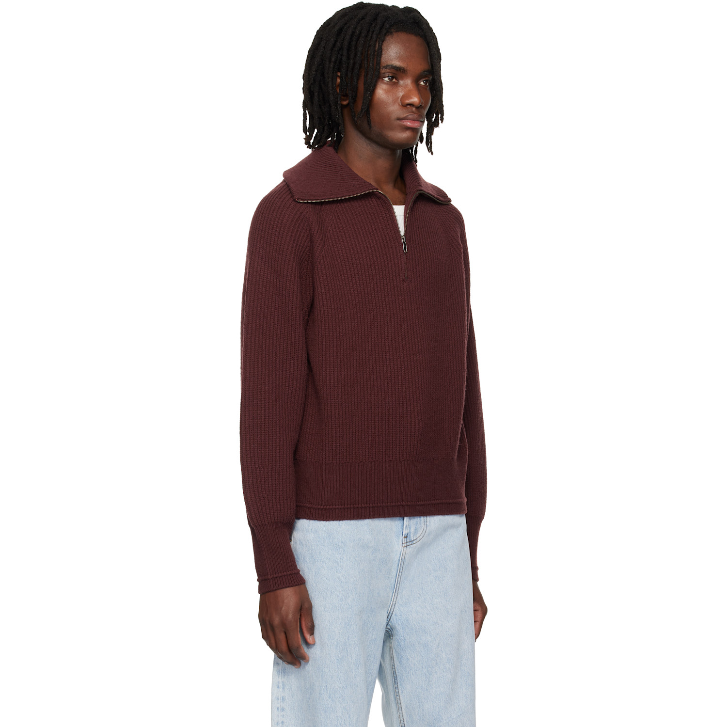  Entire Studios Burgundy Blimp Quarter Zip Sweater 