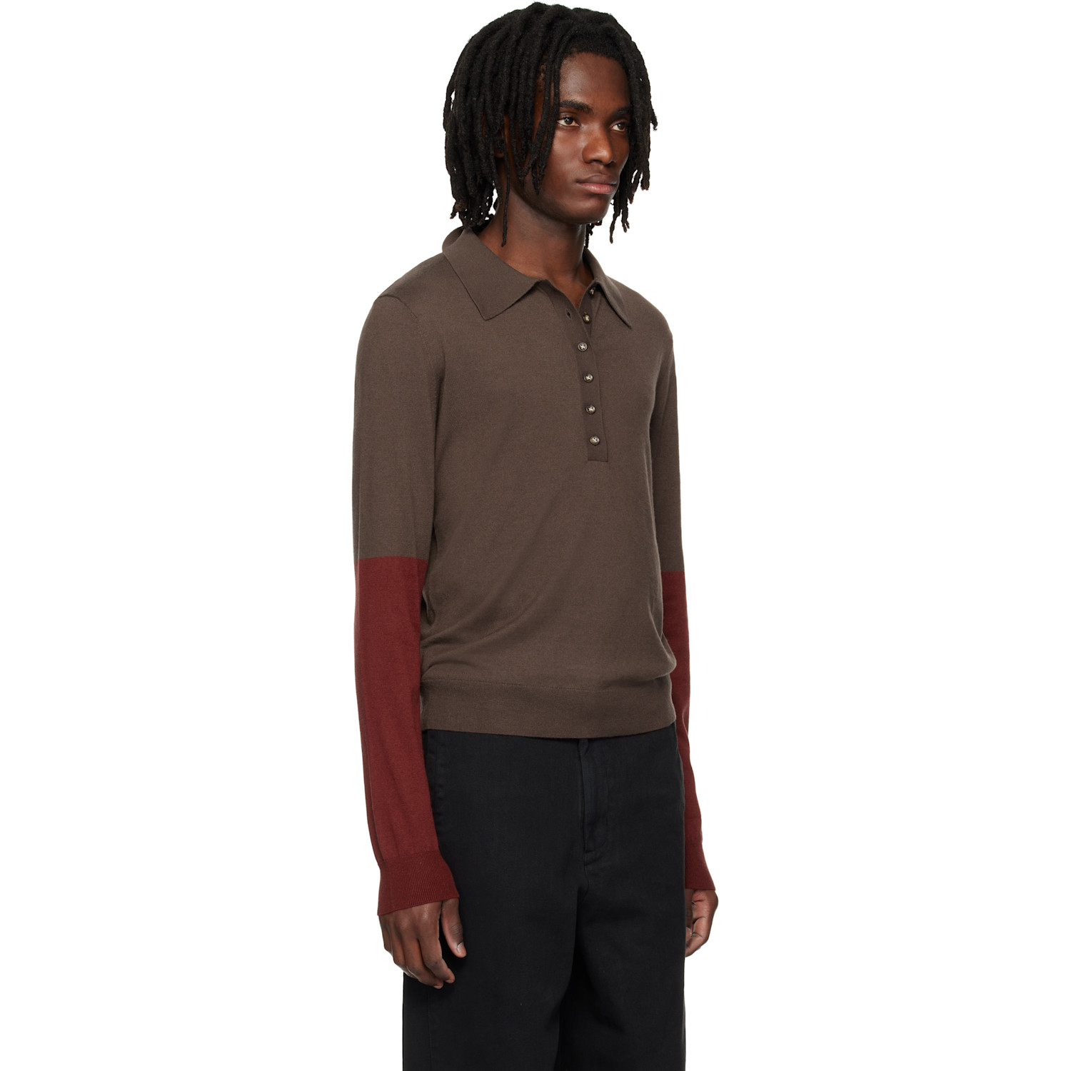  Entire Studios Brown Split Sleeve Polo 
