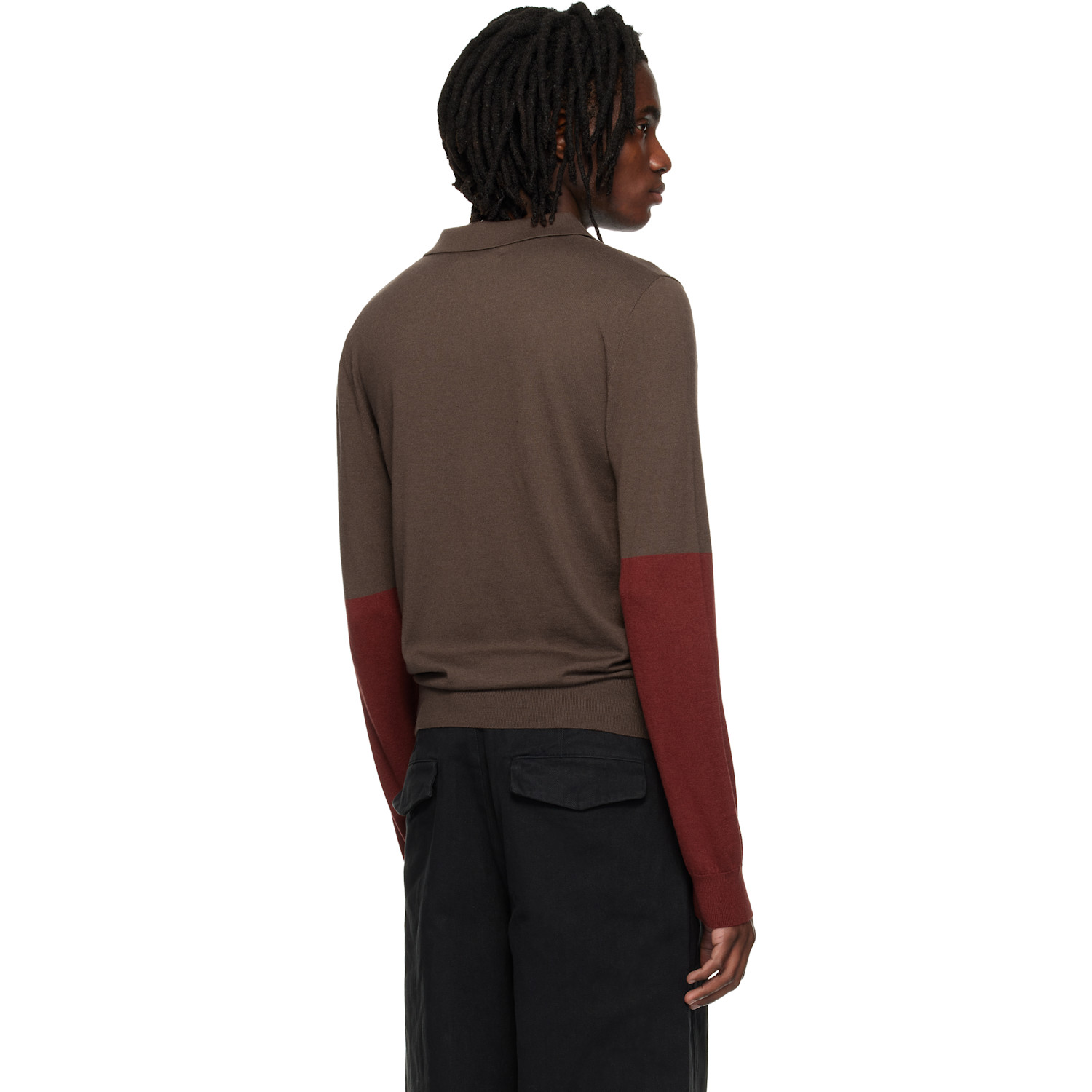 Entire Studios Brown Split Sleeve Polo 