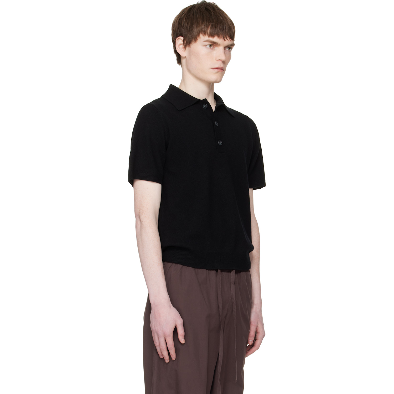  Entire Studios Black Short Sleeve Knit Polo 
