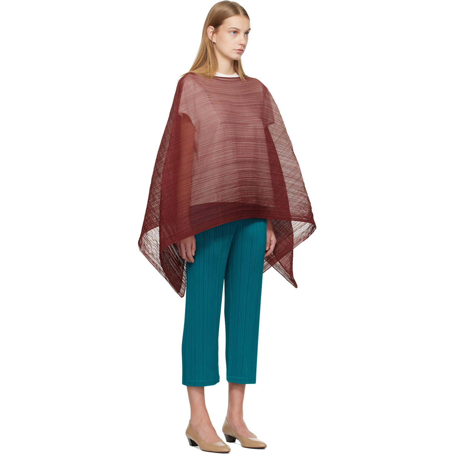  Pleats Please Issey Miyake Burgundy Madame-t October Scarf 