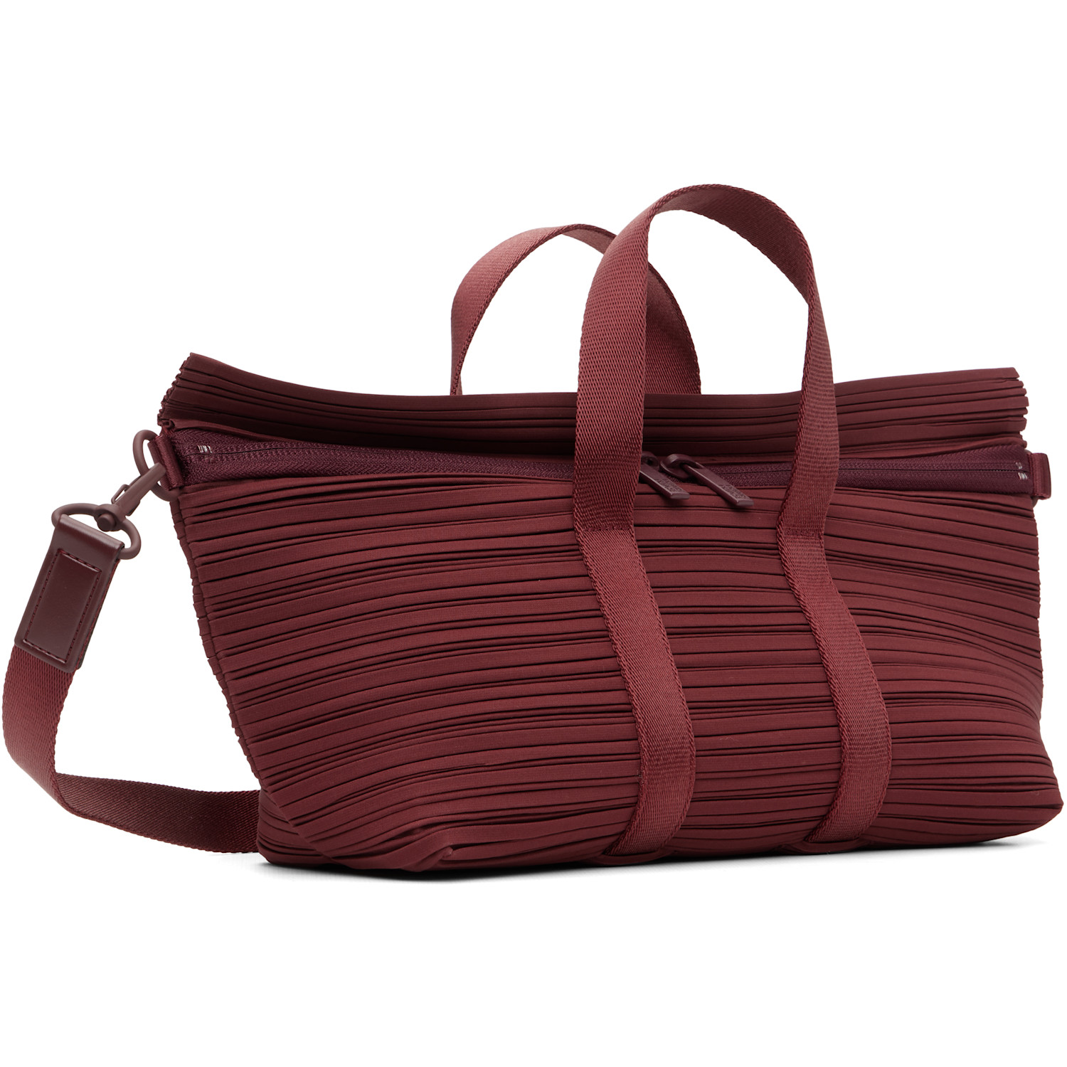  Pleats Please Issey Miyake Burgundy Pleats Boston Bag 