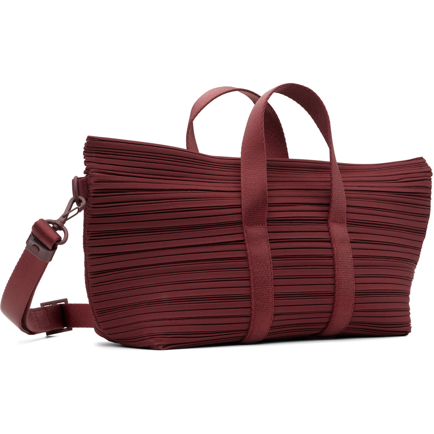  Pleats Please Issey Miyake Burgundy Pleats Boston Bag 