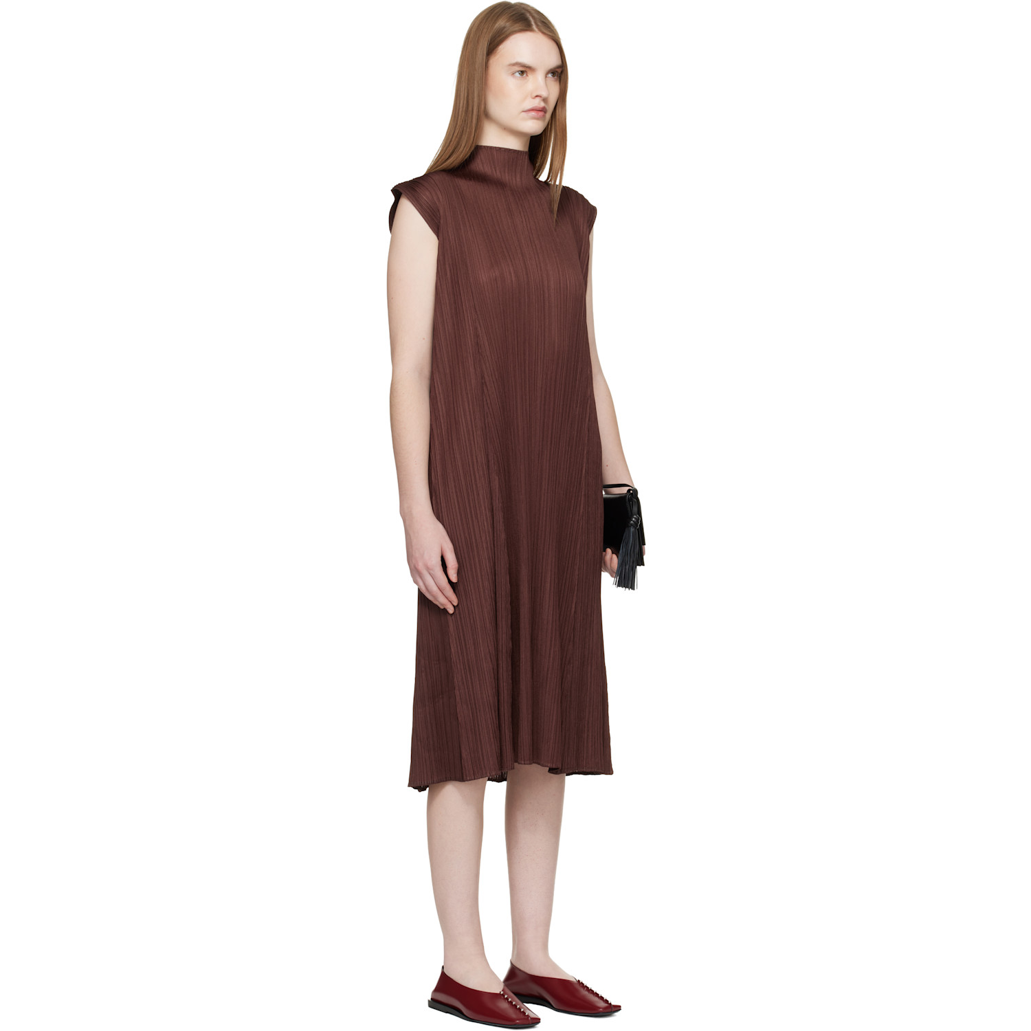  Pleats Please Issey Miyake Brown Monthly Colors November Midi Dress 