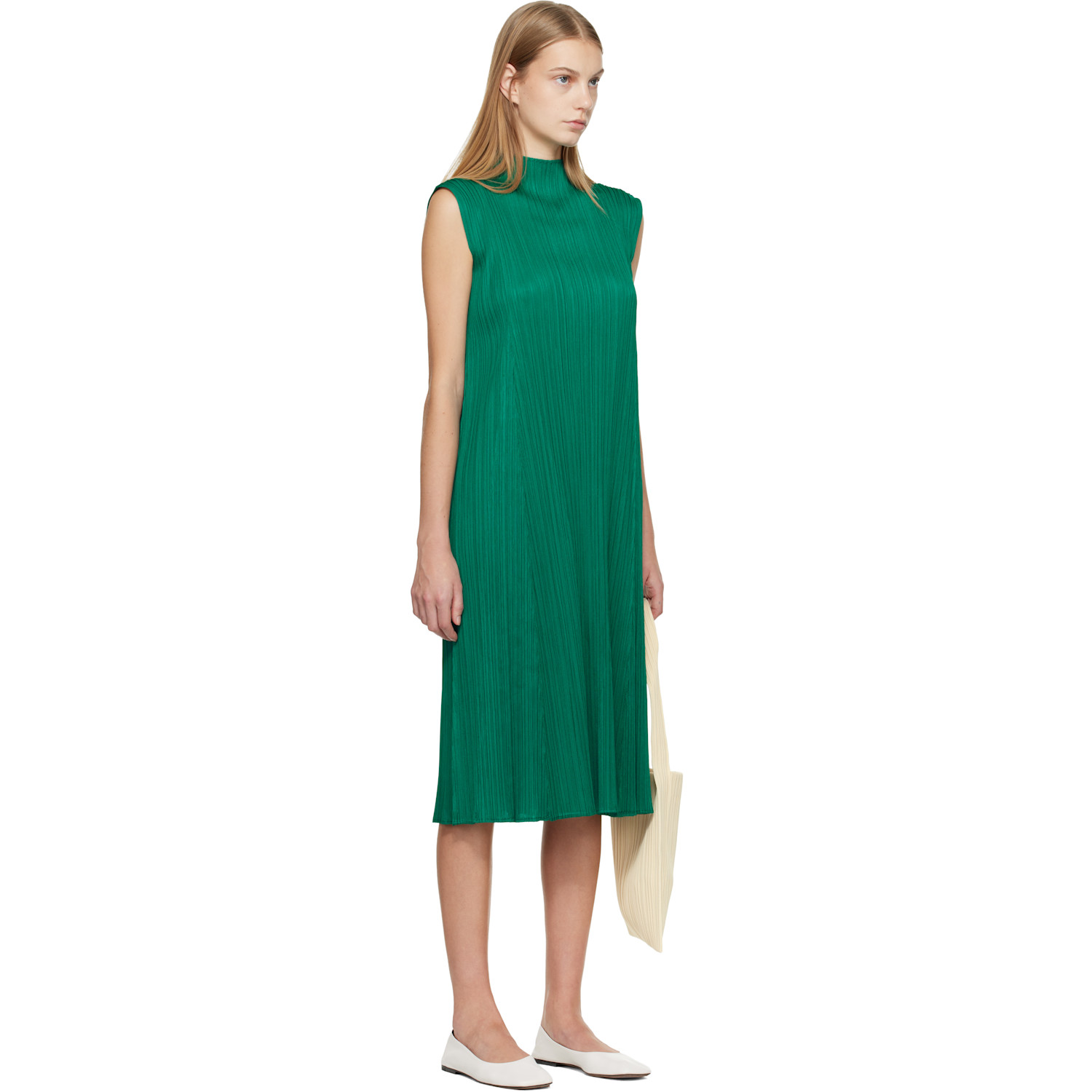  Pleats Please Issey Miyake Green Monthly Colors November Midi Dress 
