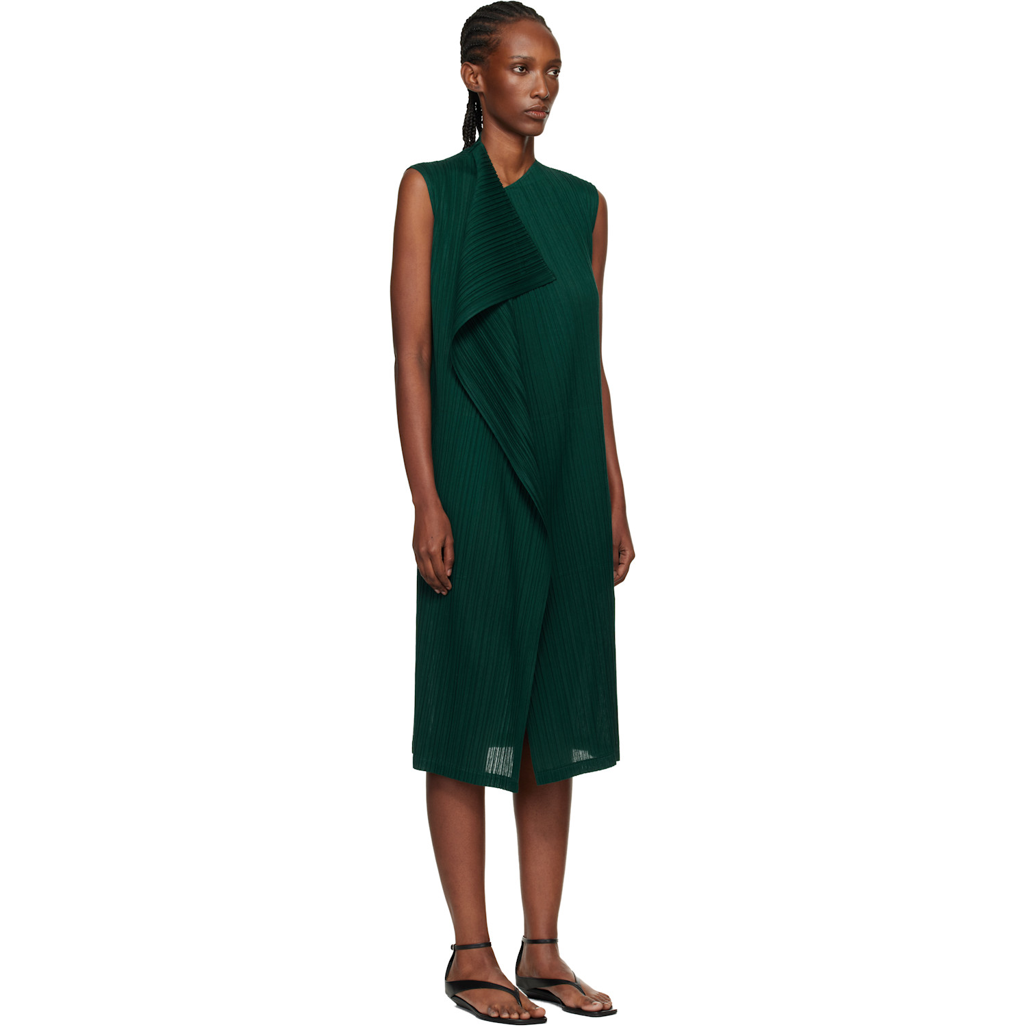  Pleats Please Issey Miyake Green Ramie Pleats Maxi Dress 