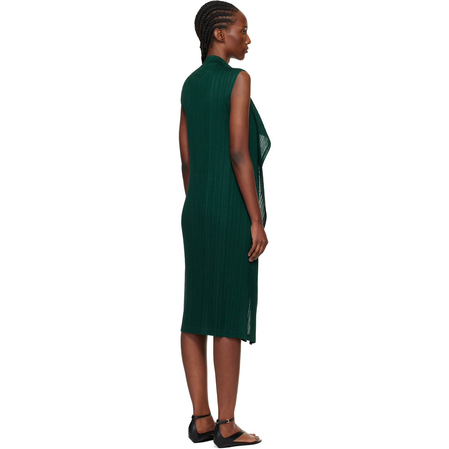  Pleats Please Issey Miyake Green Ramie Pleats Maxi Dress 