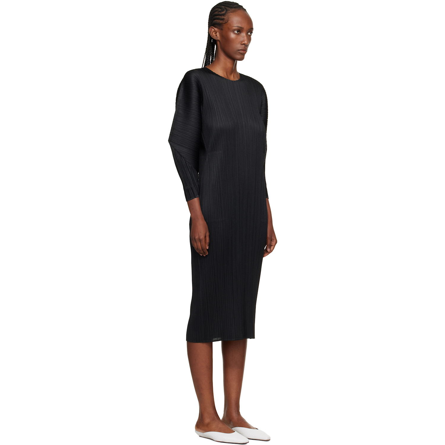  Pleats Please Issey Miyake Black Skyline Midi Dress 