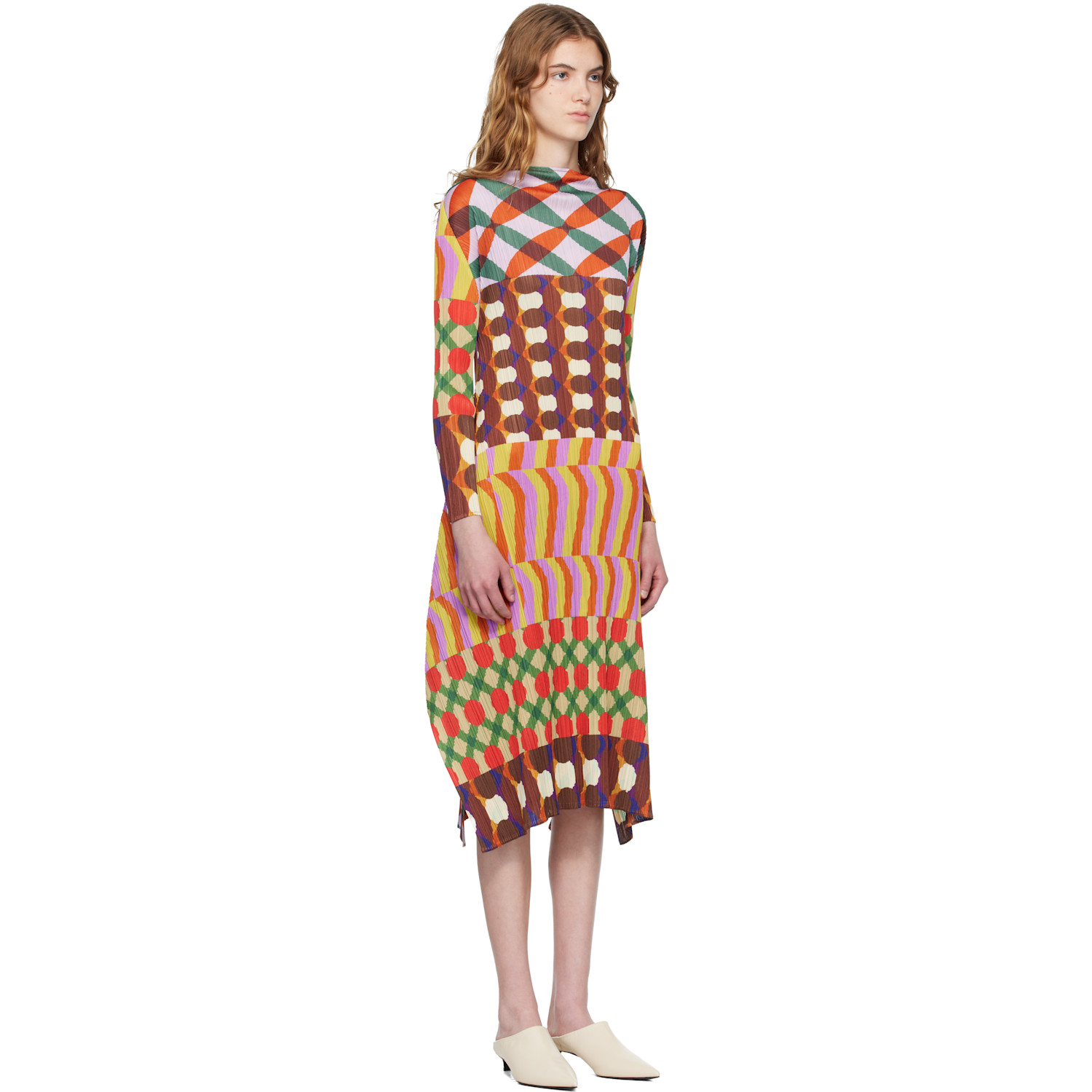  Pleats Please Issey Miyake Multicolor Harmony Midi Dress 