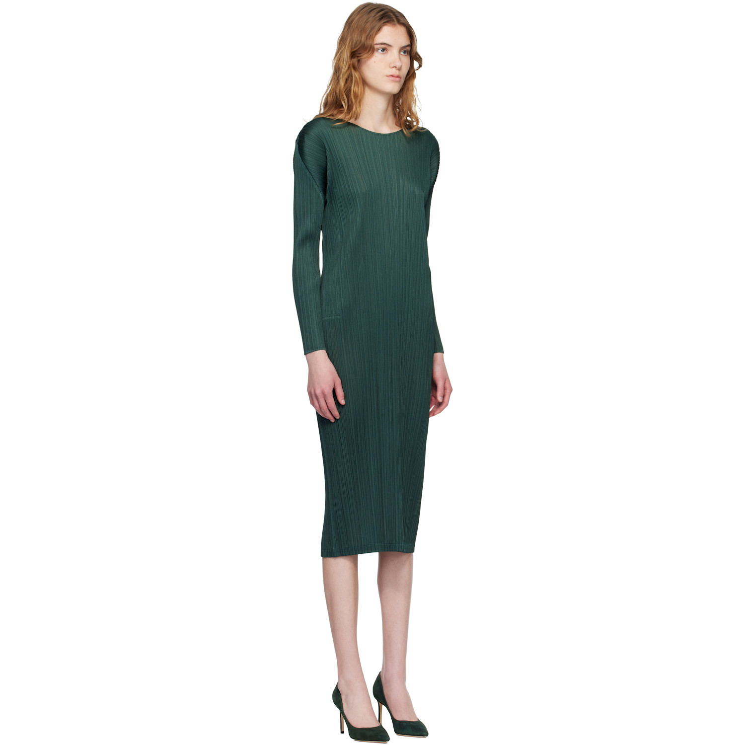  Pleats Please Issey Miyake Green Monthly Colors December Midi Dress 