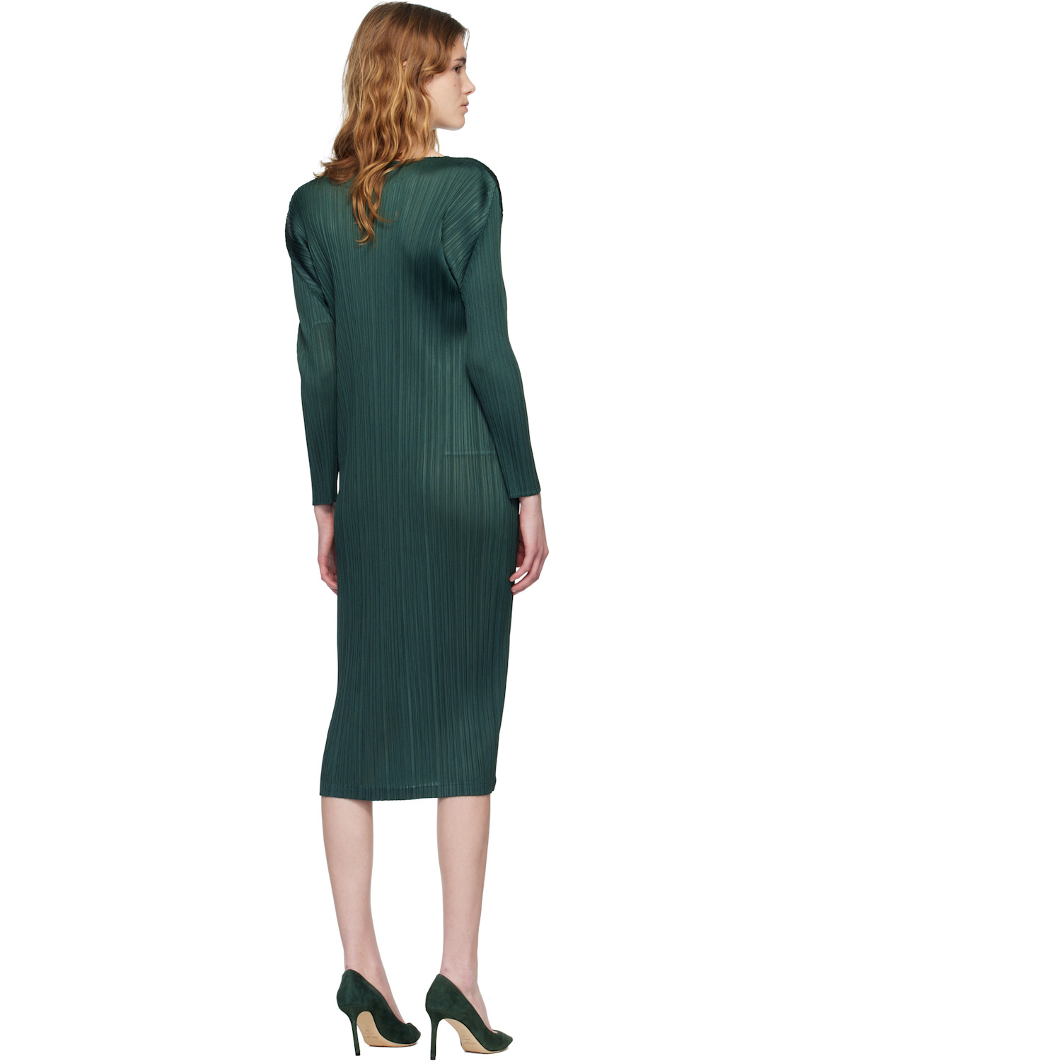  Pleats Please Issey Miyake Green Monthly Colors December Midi Dress 