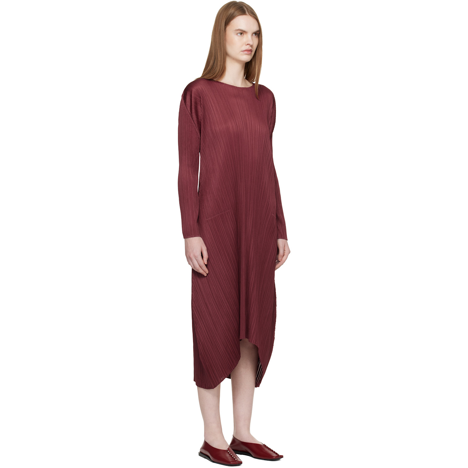  Pleats Please Issey Miyake Burgundy Monthly Colors October Midi Dress 