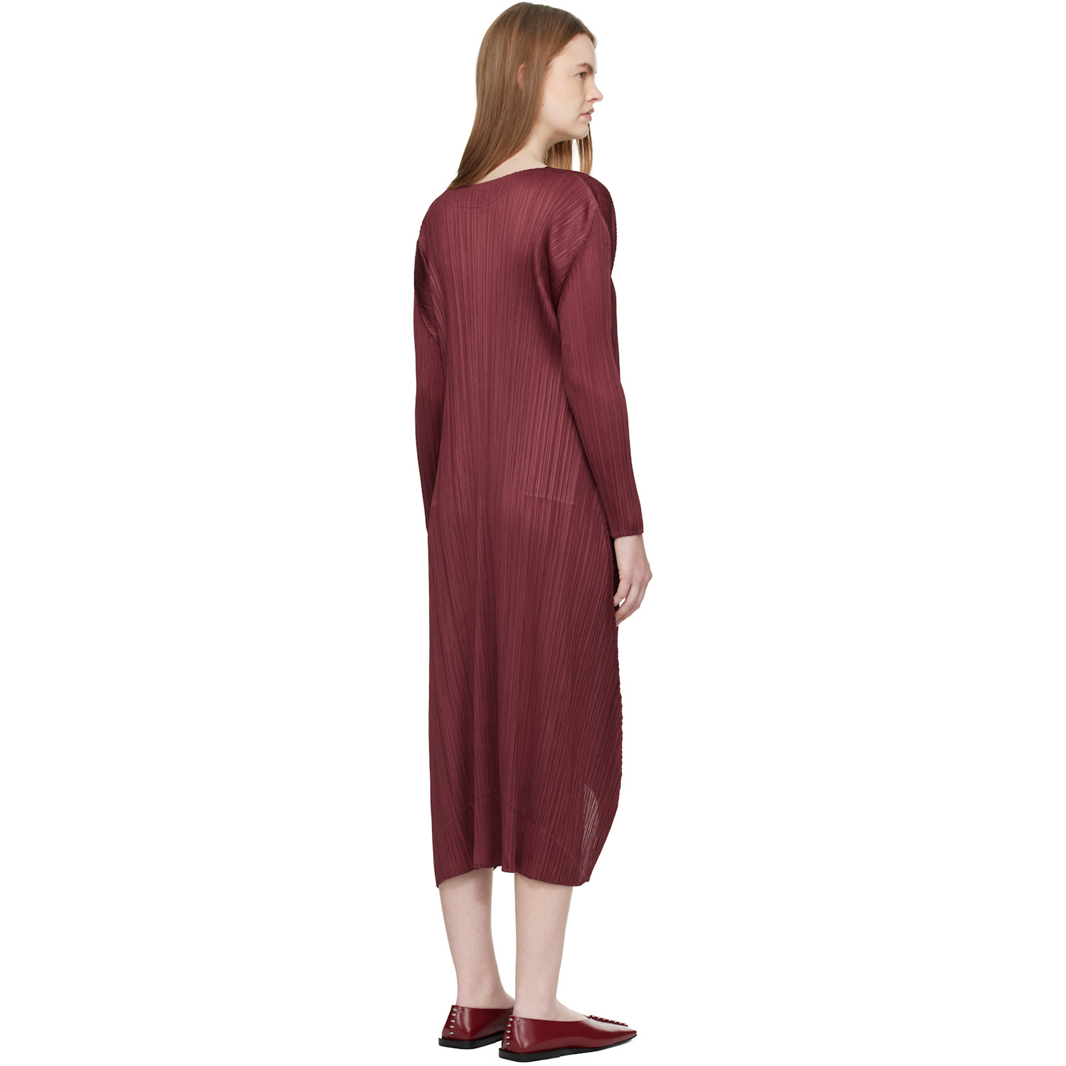  Pleats Please Issey Miyake Burgundy Monthly Colors October Midi Dress 