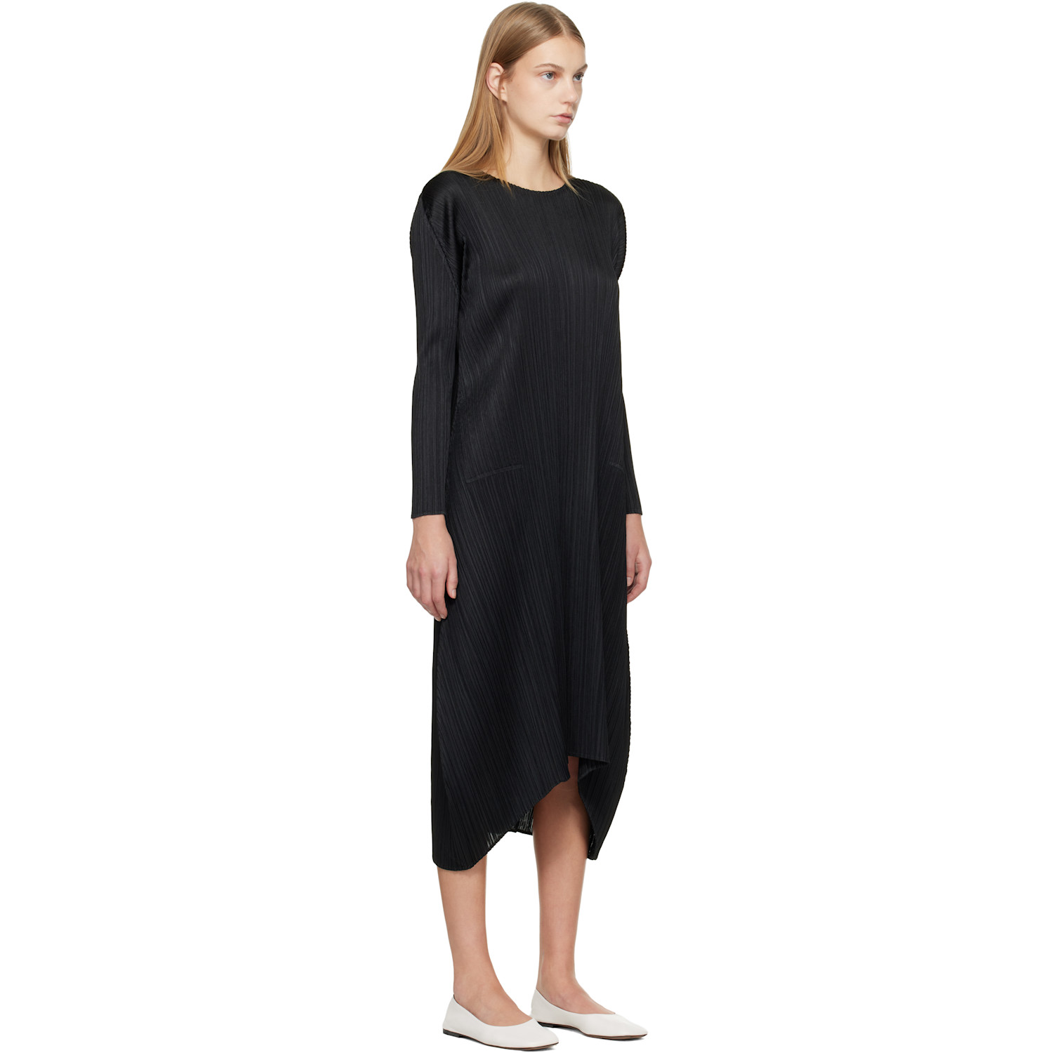 Pleats Please Issey Miyake Black Monthly Colors October Midi Dress 